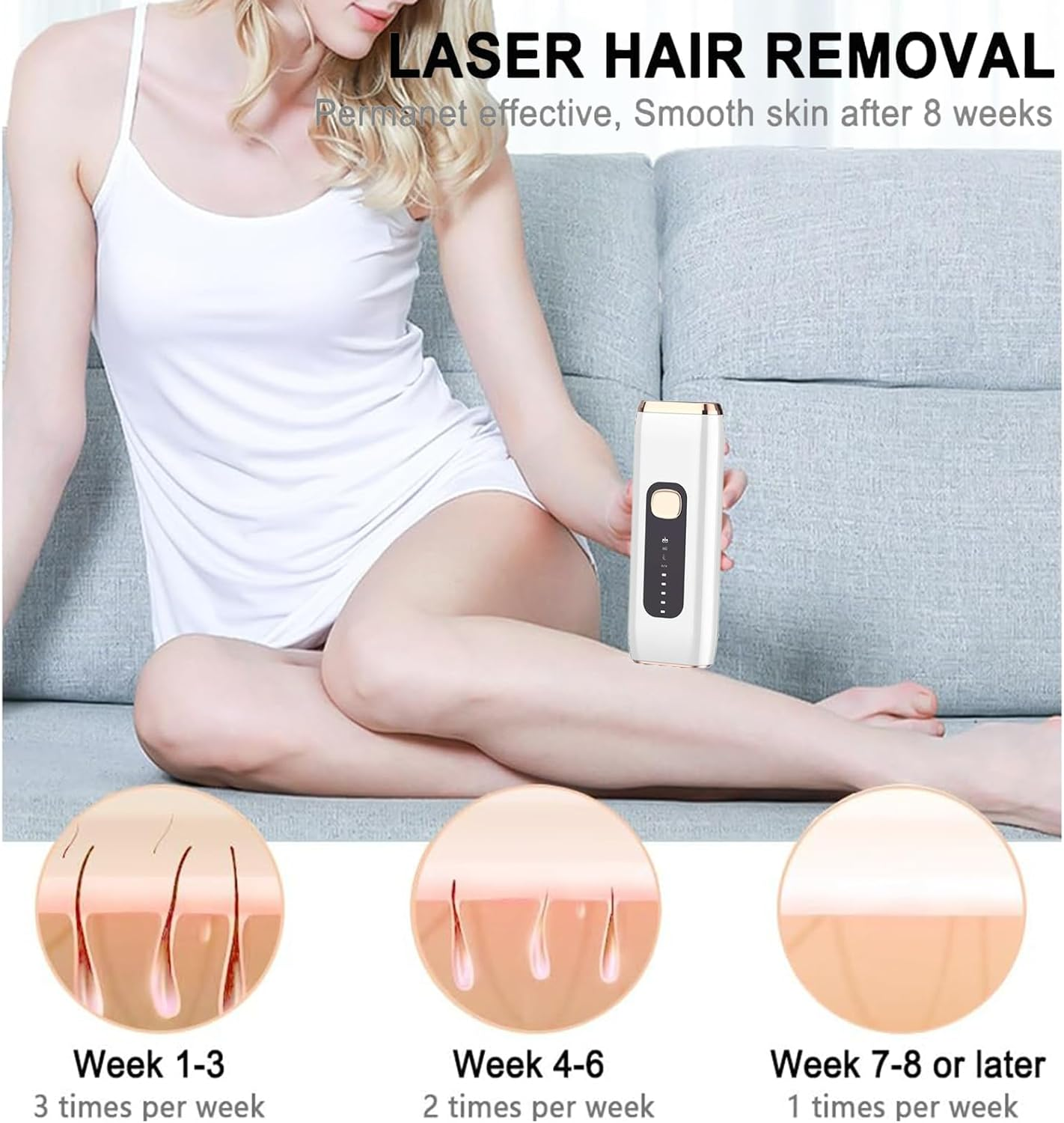 Oolong IPL Laser Hair Removal Device with Ice Cooling Care Function,Level 5, 2 Modes,Used for Facial, Leg, and Arm Bikini Line Throughout the Body IPL Hair Removal(White) image number 6
