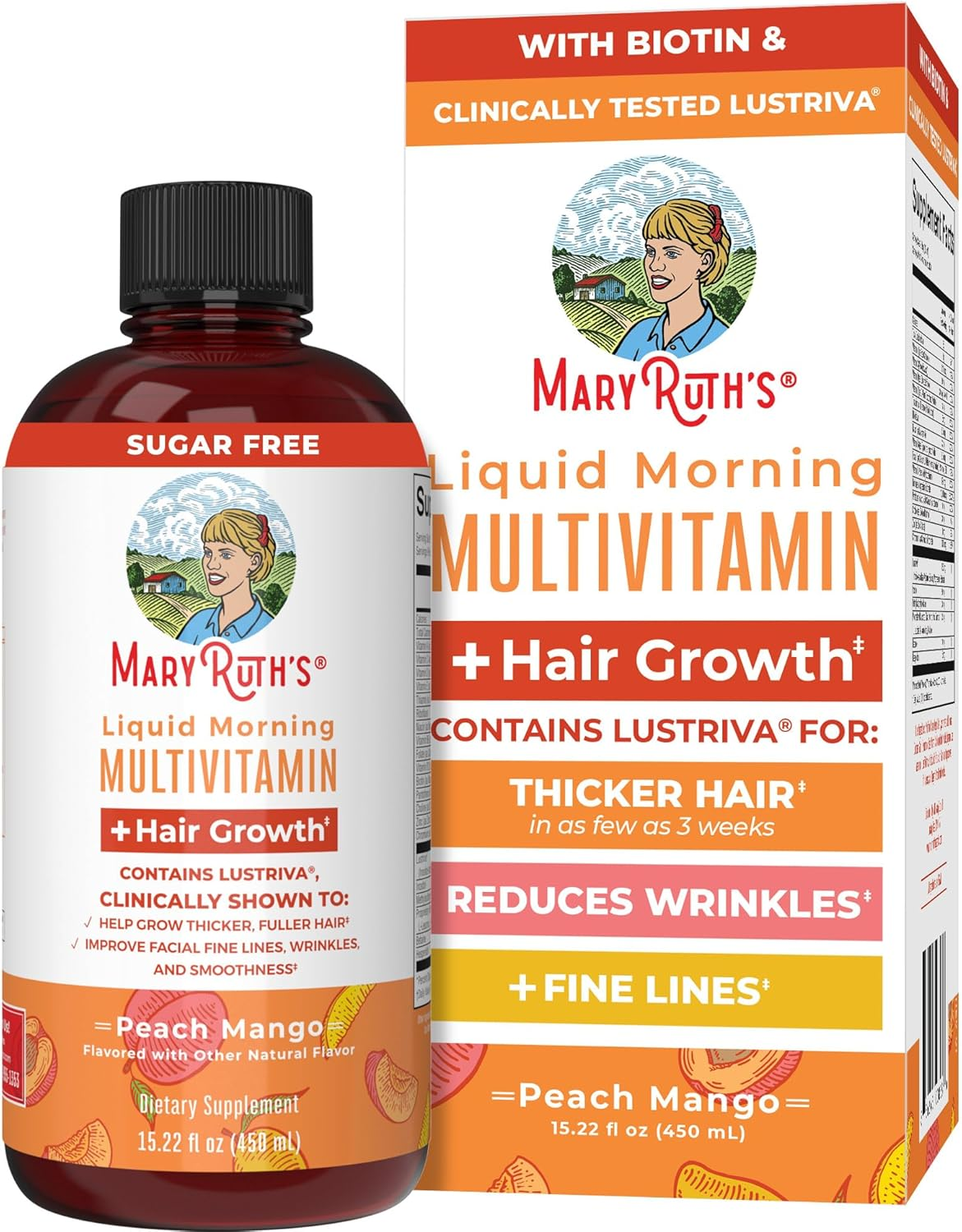 Maryruth Organics Liquid Multivitamin Lustriva&reg; Hair Growth for Women| Biotin 10000Mcg | Vitamin D, B |Clinically Tested for Thicker Hair, Wrinkles, Fine Lines, Skin Care| Ages 18 | 15.22 Fl Oz image number 4