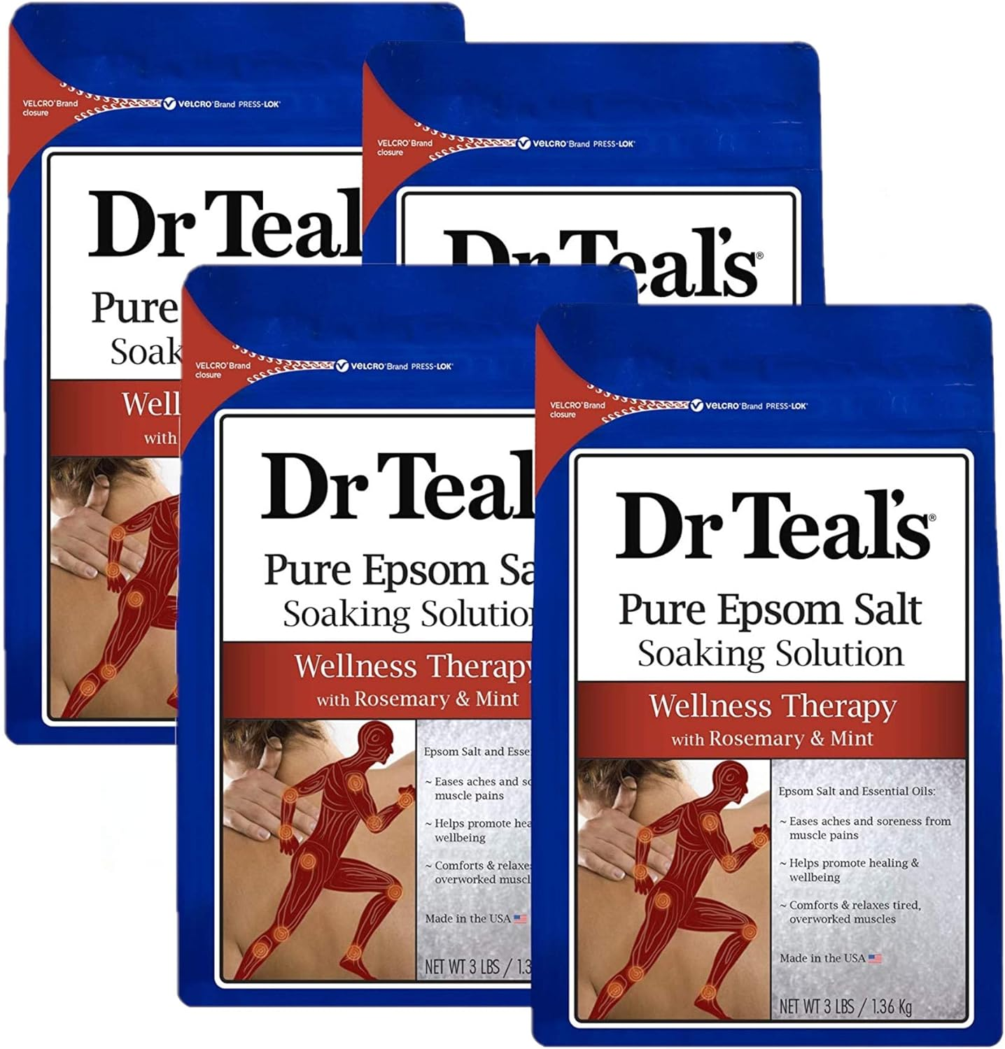 Dr. Teal'S Rosemary & Mint Bath Soak Gift Set (4 Pack, 3Lbs Ea.) - Wellness Therapy Soaking Solution Eases Aches & Pains and Promotes Healing for Overworked Muscles - at Home image number 1