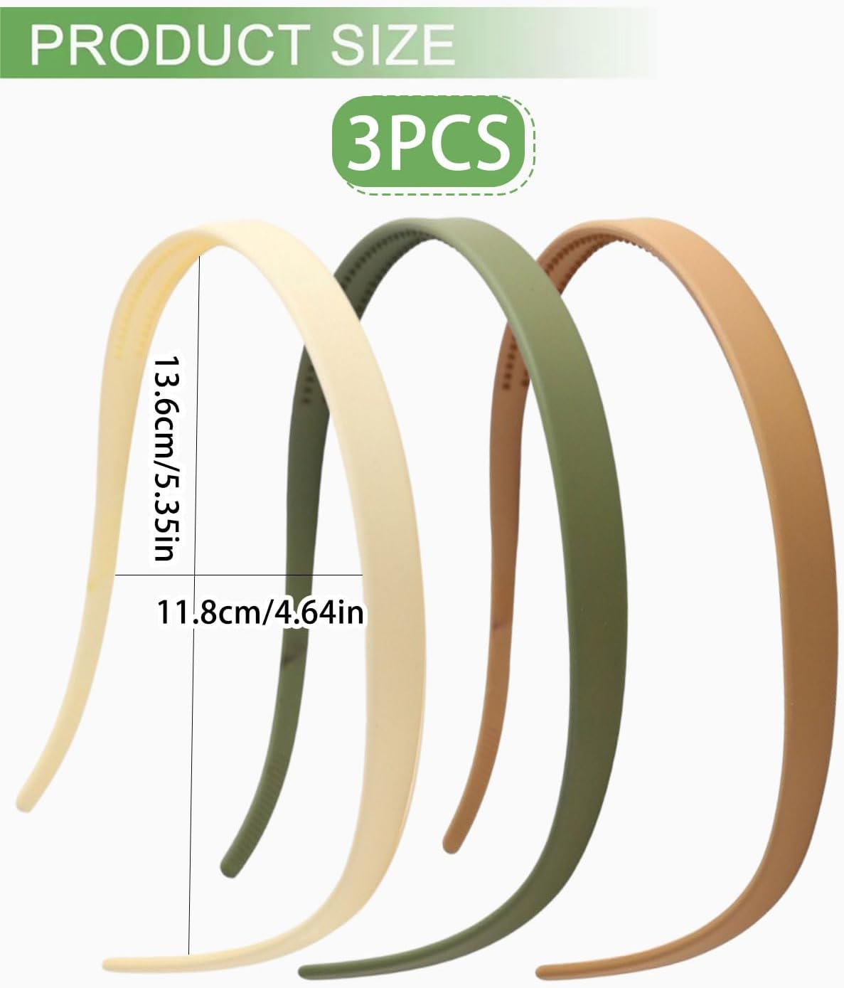 TPZORJX 3 Pieces Serrated Headband, One Piece Thin Women'S Headband, Matte Finish, Non-Slip, Perfect for Glasses and Daily Use (White, Light Curry, Green) image number 5