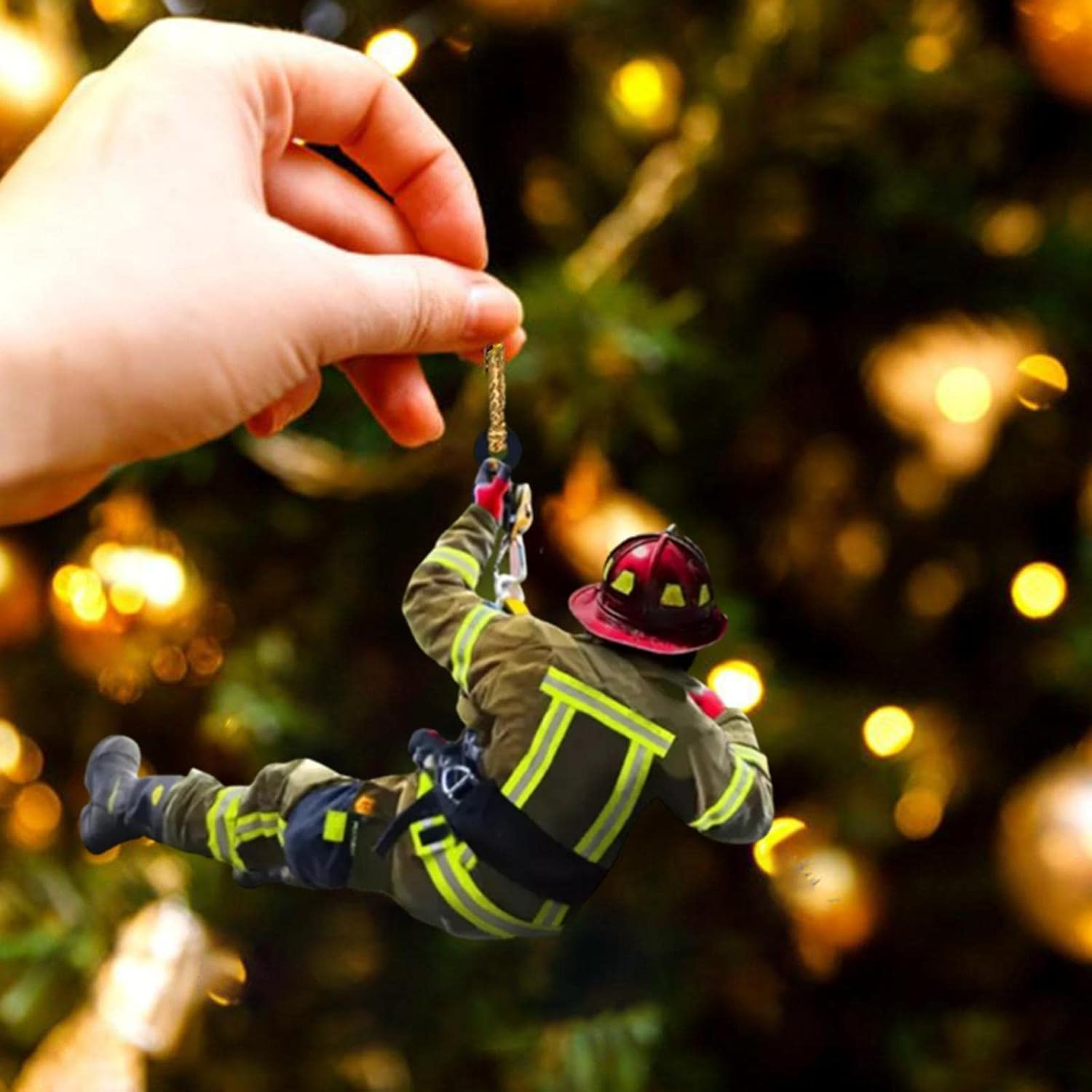 Firefighter Christmas Tree Ornament, Acrylic Flat Fireman Uniform Hanging Christmas Decor Car Rearview Mirror Hanging Pendant, Firefighter Gift (Single-Sided) image number 2