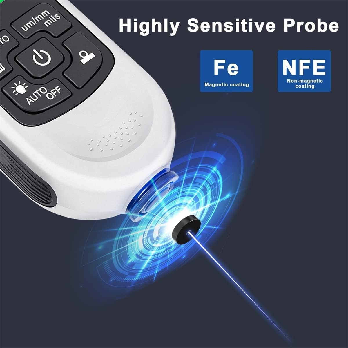 Abizarch Paint Thickness Gauge Meter Fe/Nfe Probe Coating Thickness Gauge Professional Multifunctional Car Paint Depth Gauge Test Precise HW-300PRO for Car Automatic Detection(Black) (White) image number 2