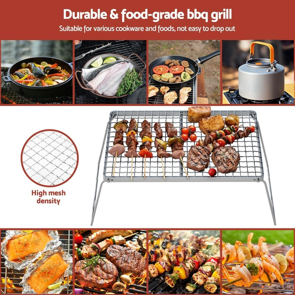 Grillz Portable Charcoal Grill, Foldable Camping BBQ Charcoal Grill Foldable Mesh Grills for Outdoor Cooking, Folding Grill Grate for Travel, Hiking, Picnic, 45Cm L X 23.5Cm W X 16.5Cm H image number 4