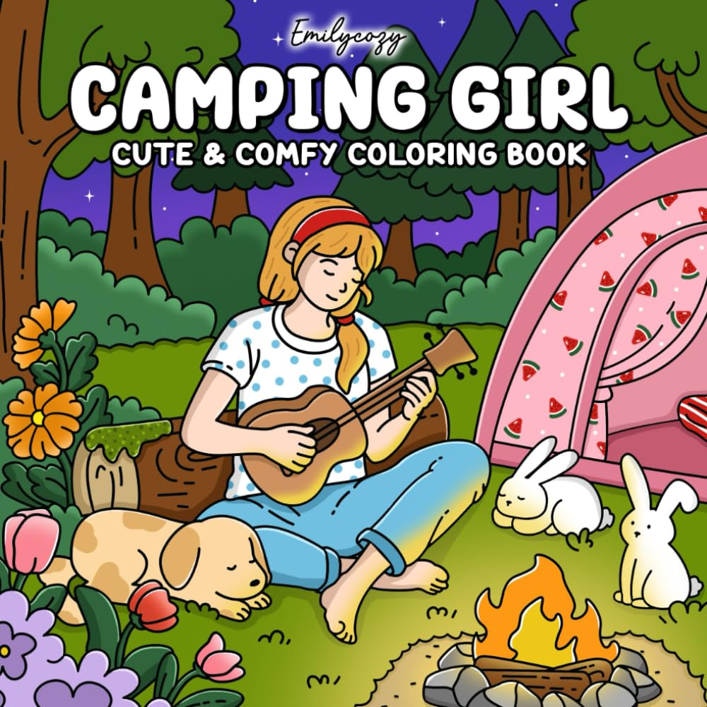 Camping Girl: Fun & Relaxing Outdoor Coloring Book for Teens and Adults image number 1