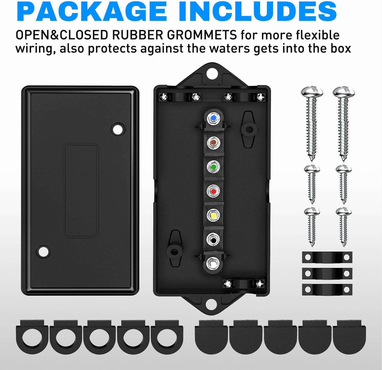 Nilight - 50048R 7 Way Electrical Trailer Junction Box 7 Gang Trailer Wire Connector Junction Box Weatherproof for Rewiring Camper RV Caravans Boat 7 Pole Cable Connection Box image number 4