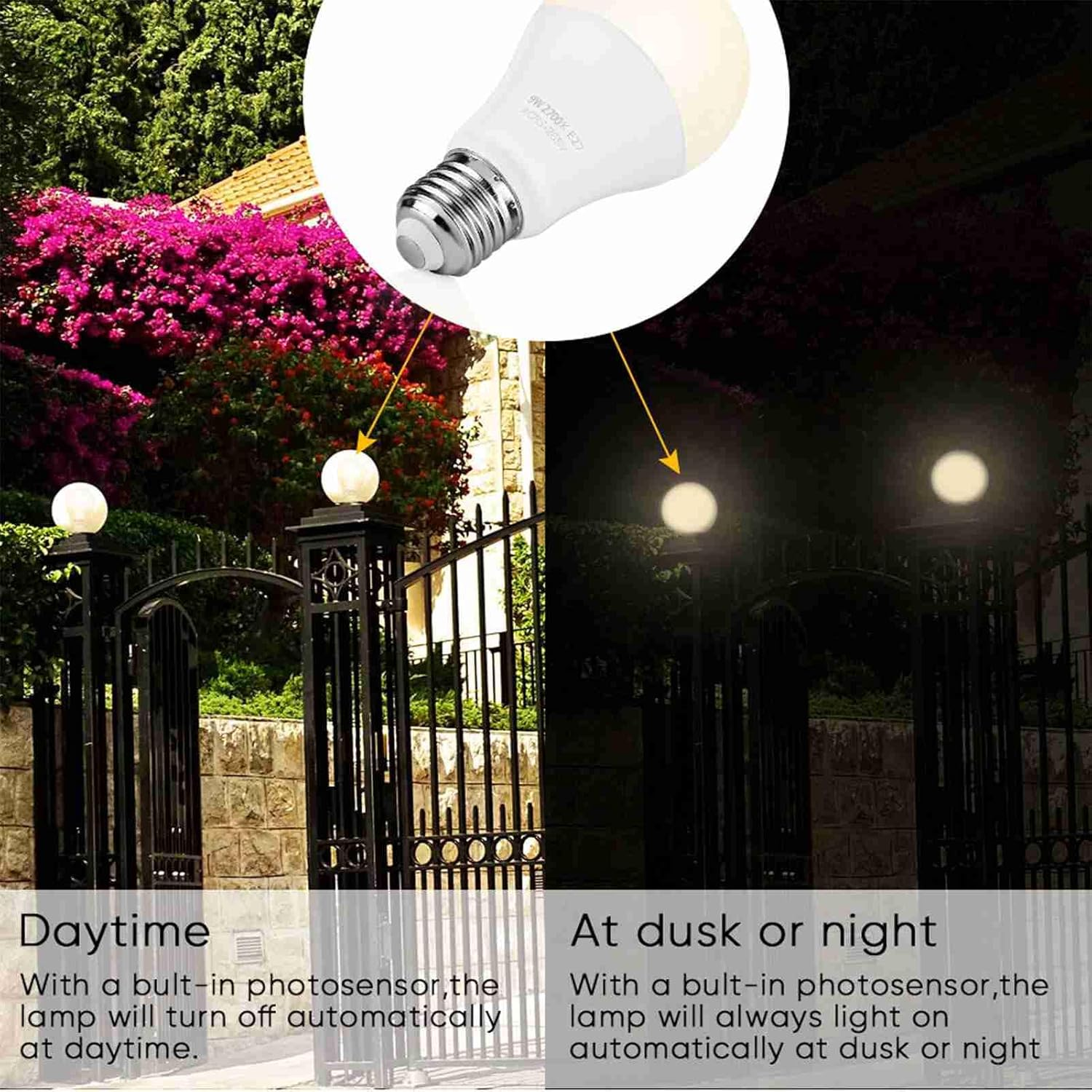 E26 Dusk to Dawn Light Bulb 9W 800LM Warm 3000K Smart Sensor Bulb 180掳 Beam Angle image number 3