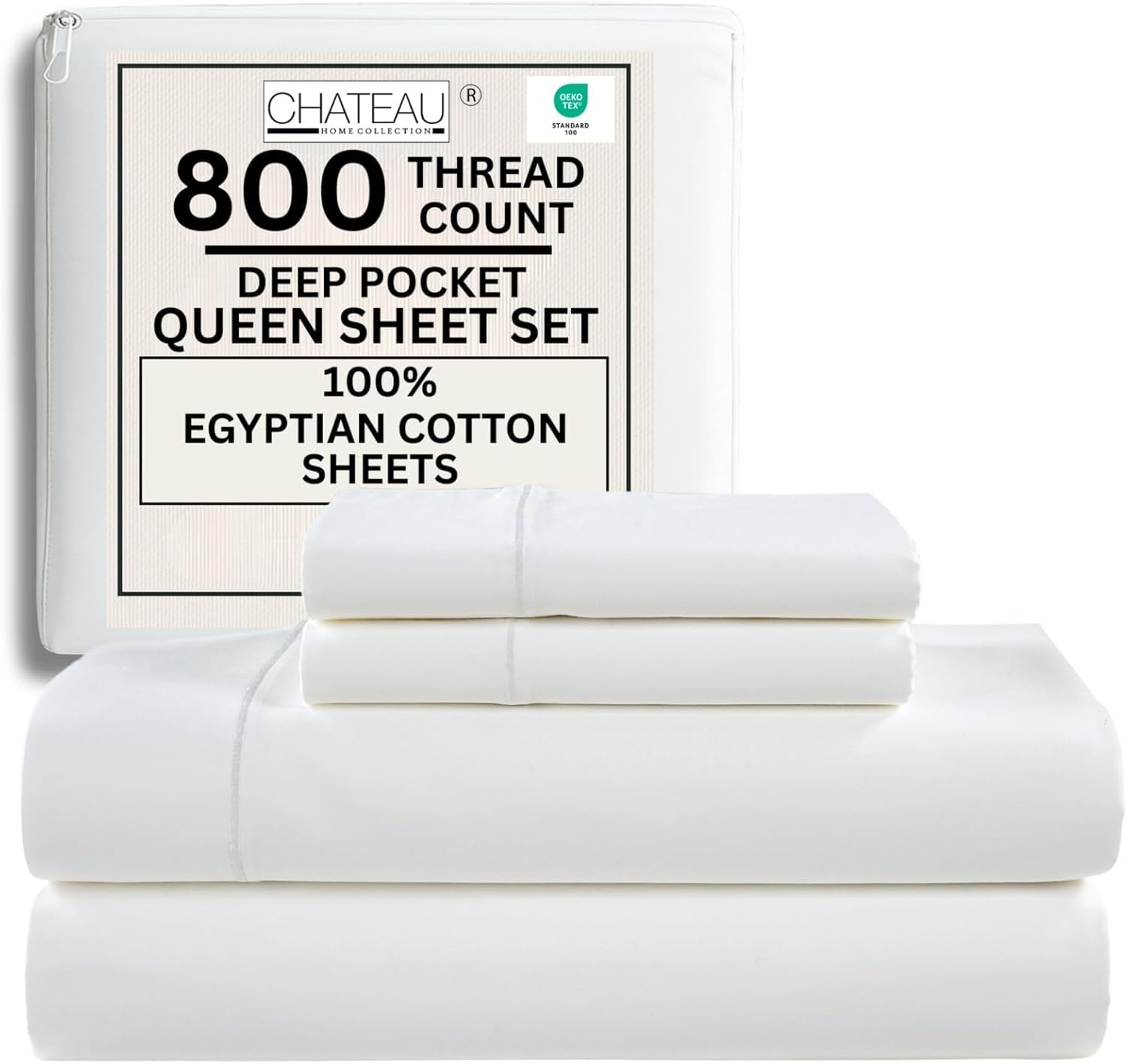 100% Cotton Bed Sheets Queen Set with Sheet & Pillowcase Sets - 800 Thread Count Bedding Sets Queen, Deep Pocket Sheets- Egyptian Cotton Sheets Queen Size- Sateen Weave Queen Sheet Set- Seafoam