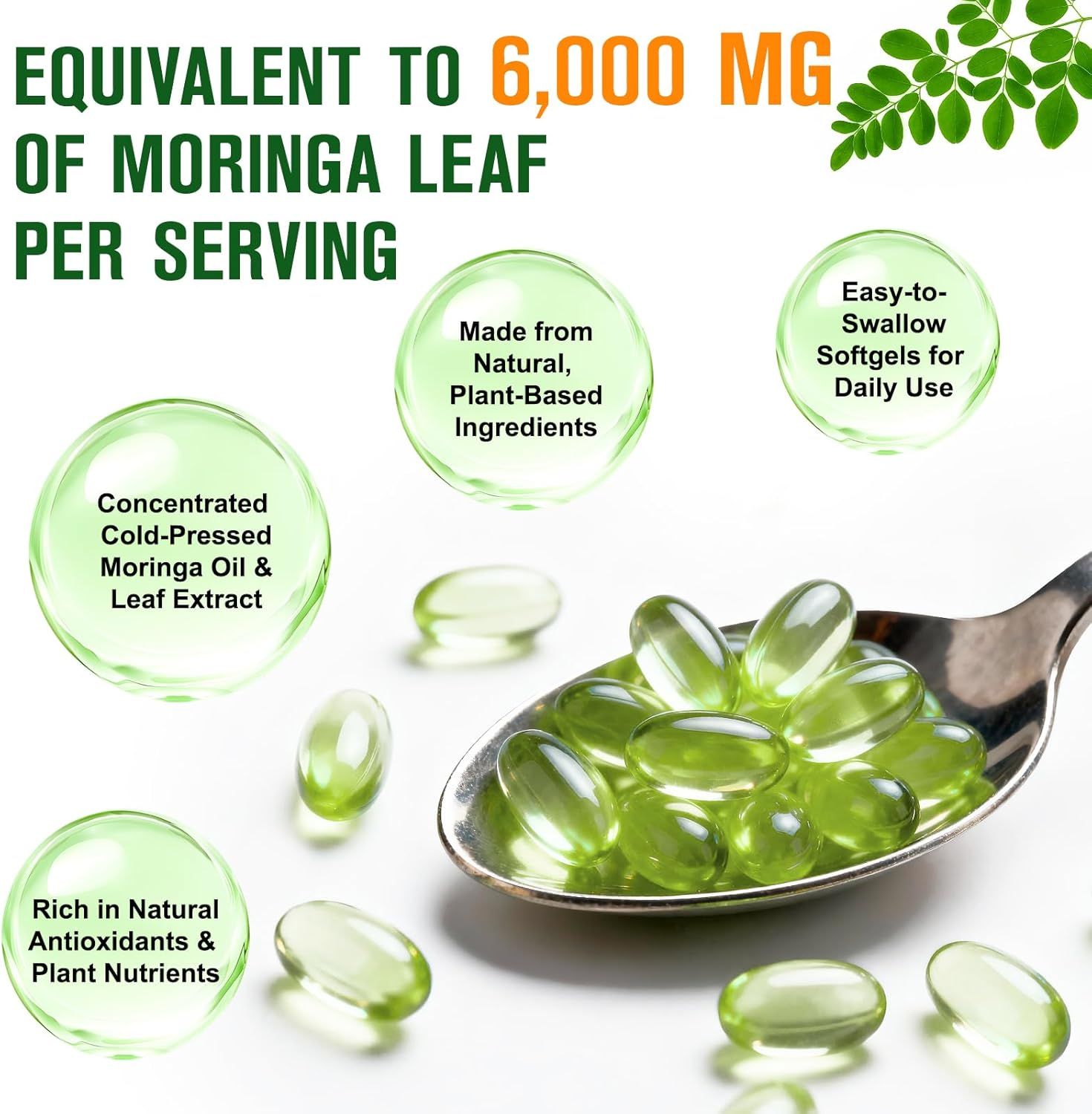 Moringa Softgels 6000Mg Equivalent | Plant-Based Moringa Leaf Extract | Gluten-Free, Dairy-Free, Egg-Free | Made for Daily Use | 240 Count image number 4