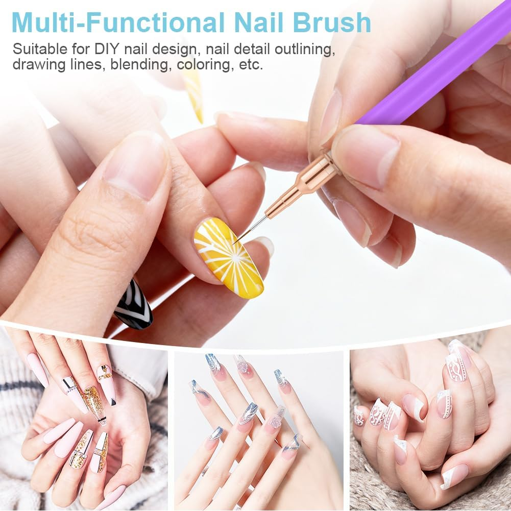 AYBUY Nail Brush Set, 5 Pieces Fineliner Brushes for Nails, Nail Art Brush, Nail Design Nail Art Brush Set for Long Lines, Thin Details, Fine Drawing Sizes 7/9/11/15/25 Mm (Purple) image number 3