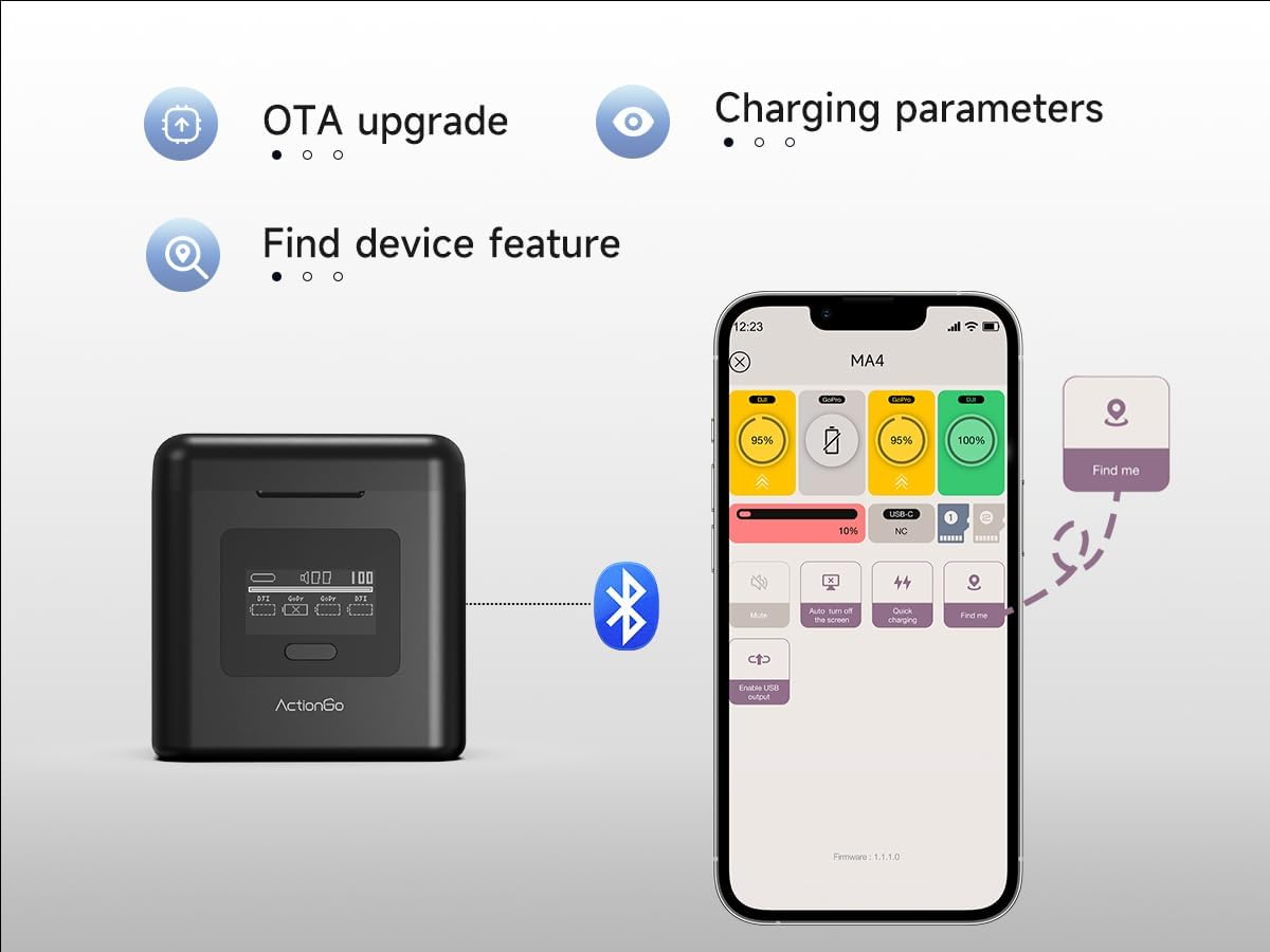 LIMETA Actiongo Compatible with Dji Osmo 360/Action 6/5 Pro/4/3,Gopro Hero 12-5,7000Mah Battery Power Bank+4-Channel Battery Charger for DJI Osmo Action 6,Osmo Action 5 Pro,Osmo Action 4,Osmo Action 3 image number 6