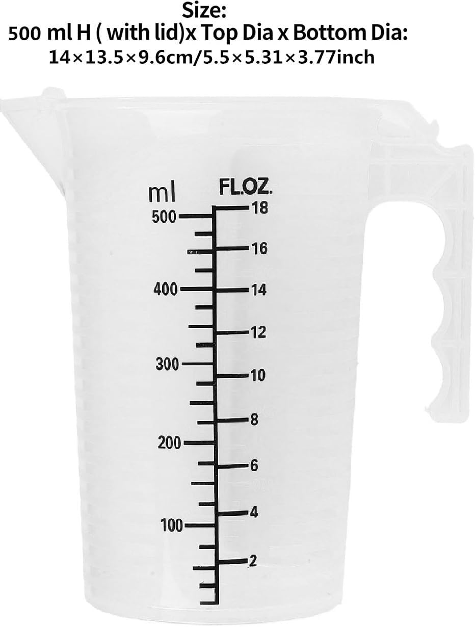 Measuring Cup with Scale Liquid Container Measuring Jug with Handle Clear Baking Accessories Water Pitcher Jug for Tea Shop Black Graduations with Handle Lid and Spout for Lab Kitchen Home (0.5L) image number 4