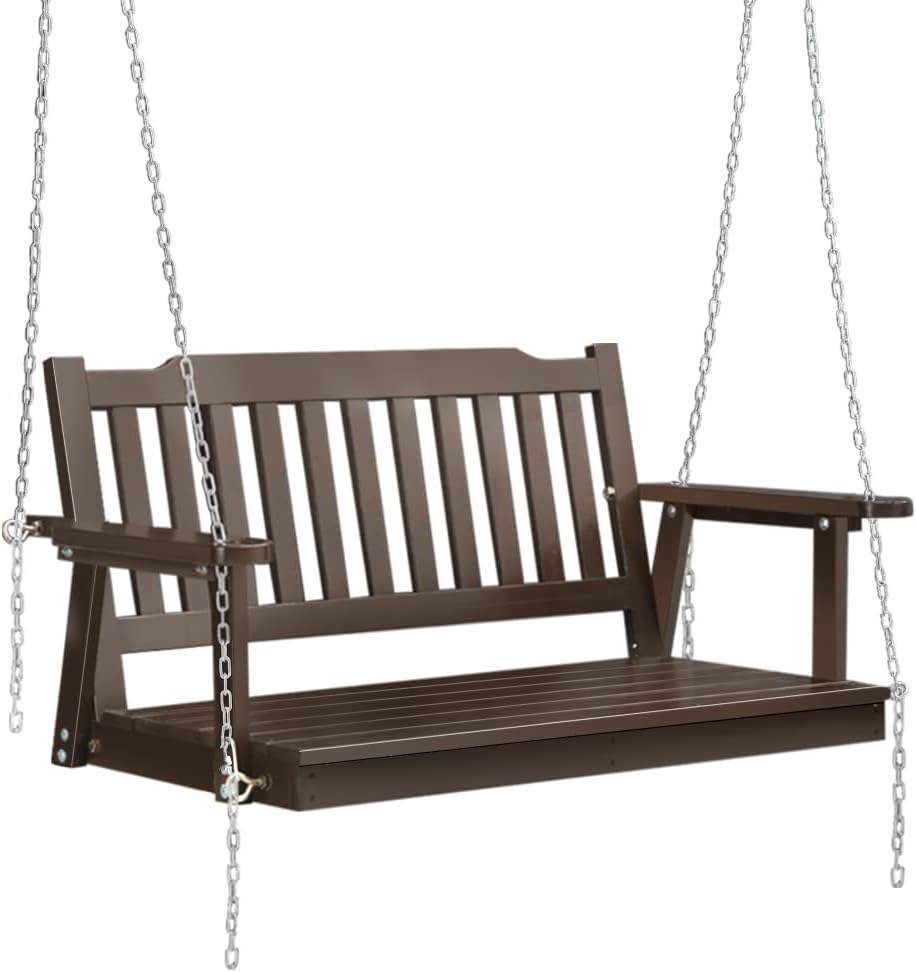 Gardeon Outdoor Porch Swing Chair Wooden 2 Seater Brown Garden Bench Hanging Seat, Patio Baconly Furniture Chairs, with Metal Chains Water Resistant 300Kg Capacity image number 2