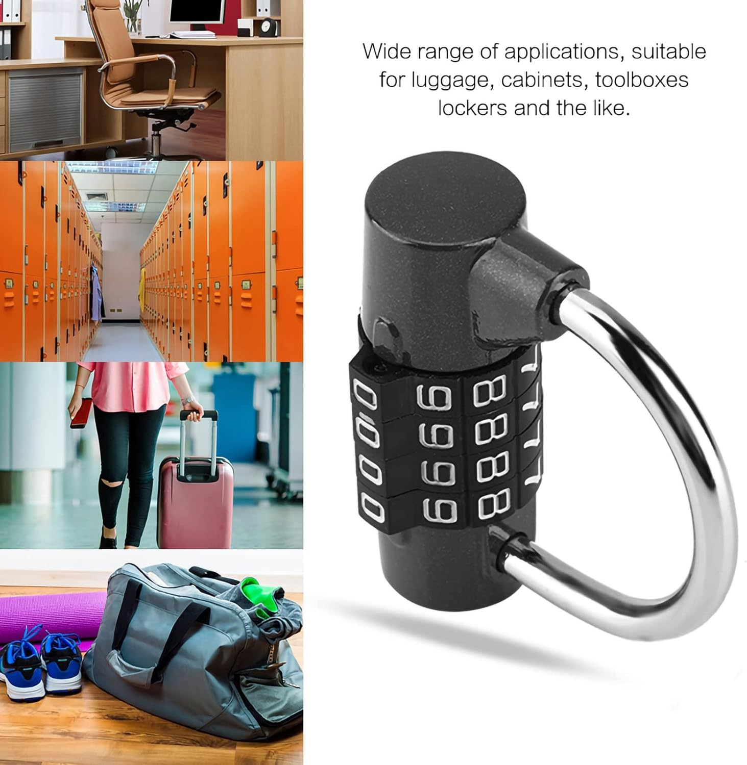 Padlock with 4 Digit Code Combination Travel Suitcase Gym Locker Security Password Lock Zinc Alloy (Black) image number 2