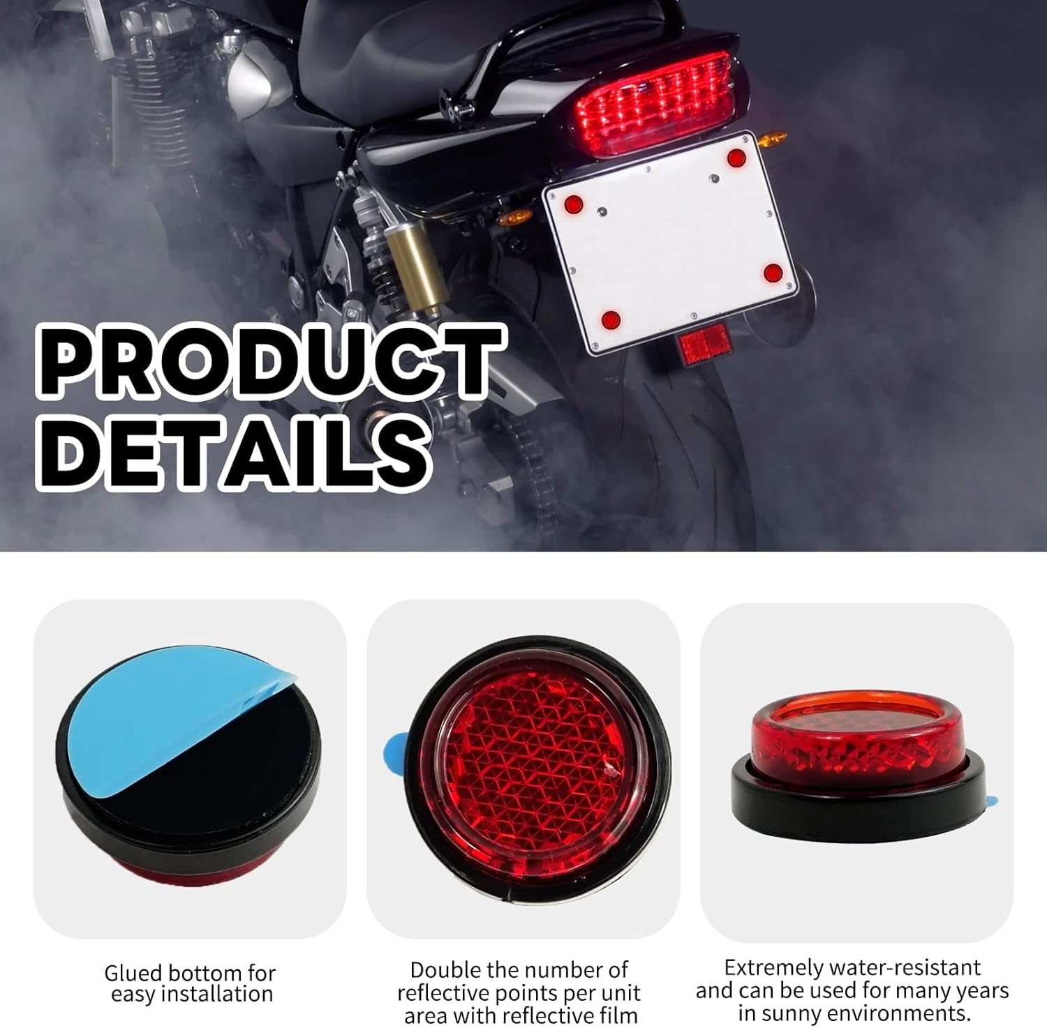 8 Pack Small round Rear Red Reflectors, 20 Mm Self Adhesive Circular License Plate Safety Reflector Stick-On Toolless Mini Number Plate Reflectors for Motorcycle Electric Vehicle Bicycle Fenders image number 4
