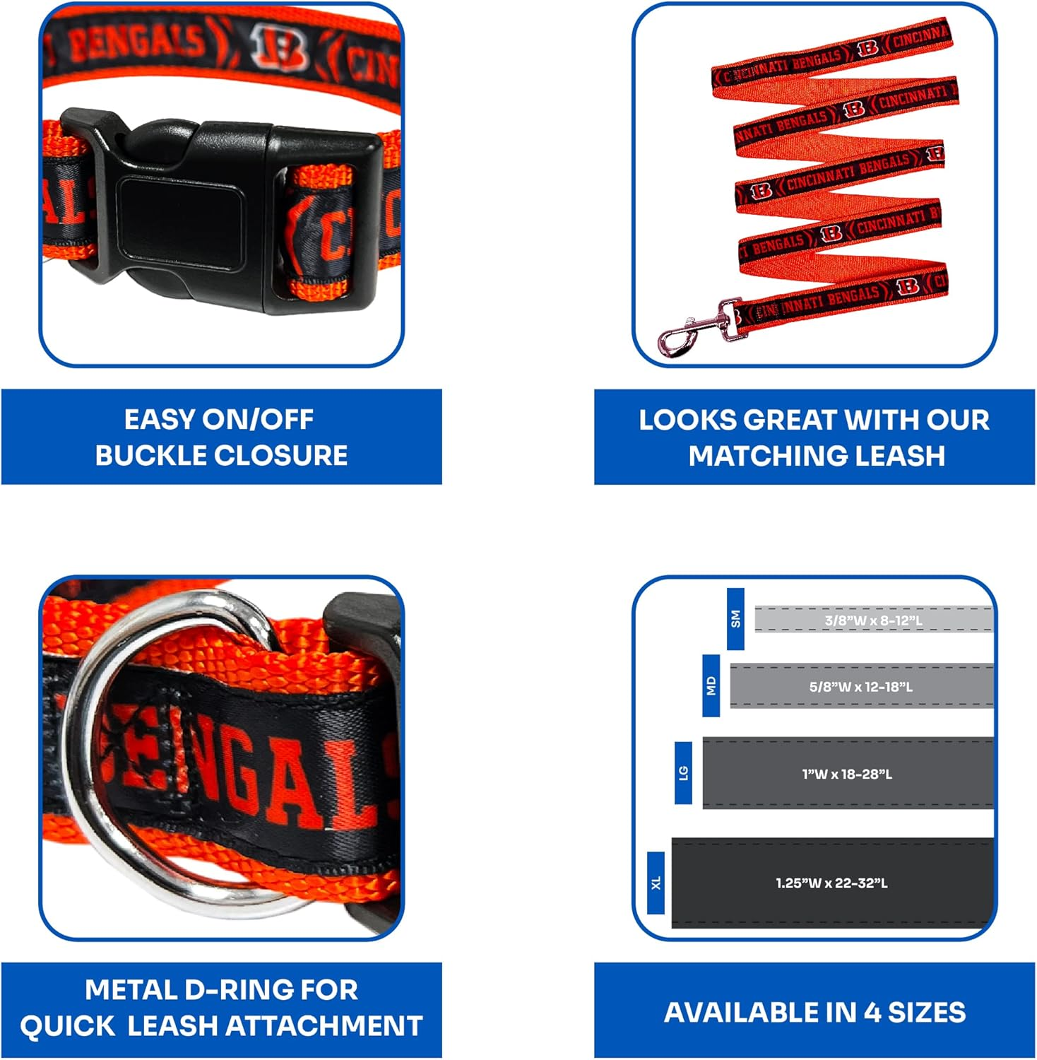 NFL PET Collar Cincinnati Bengals Dog Collar, Large Football Team Collar for Dogs & Cats. a Shiny & Colorful Cat Collar & Dog Collar Licensed by the NFL image number 3