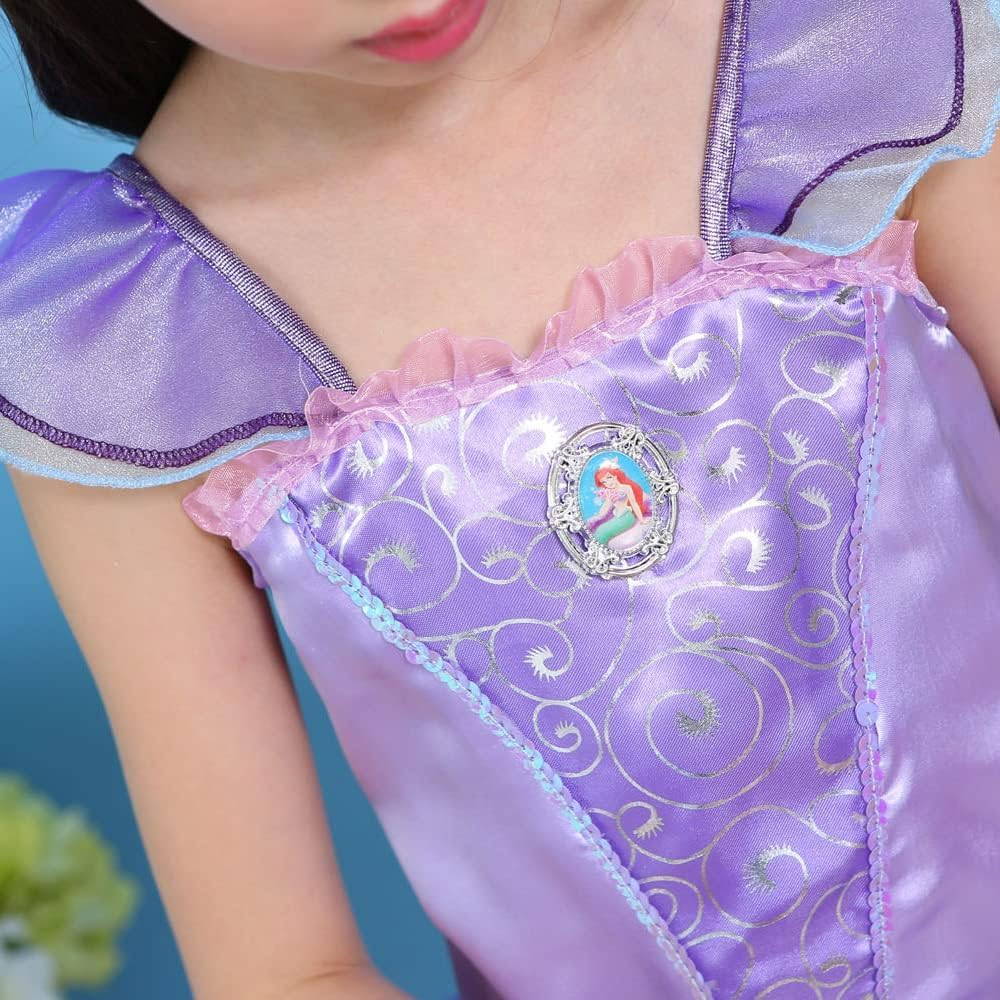 AUTOWT Little Girls Mermaid Princess Costume, Girls Dress up Clothing with Purple Wand Crown for Birthday Halloween Christmas School Cosplay Party