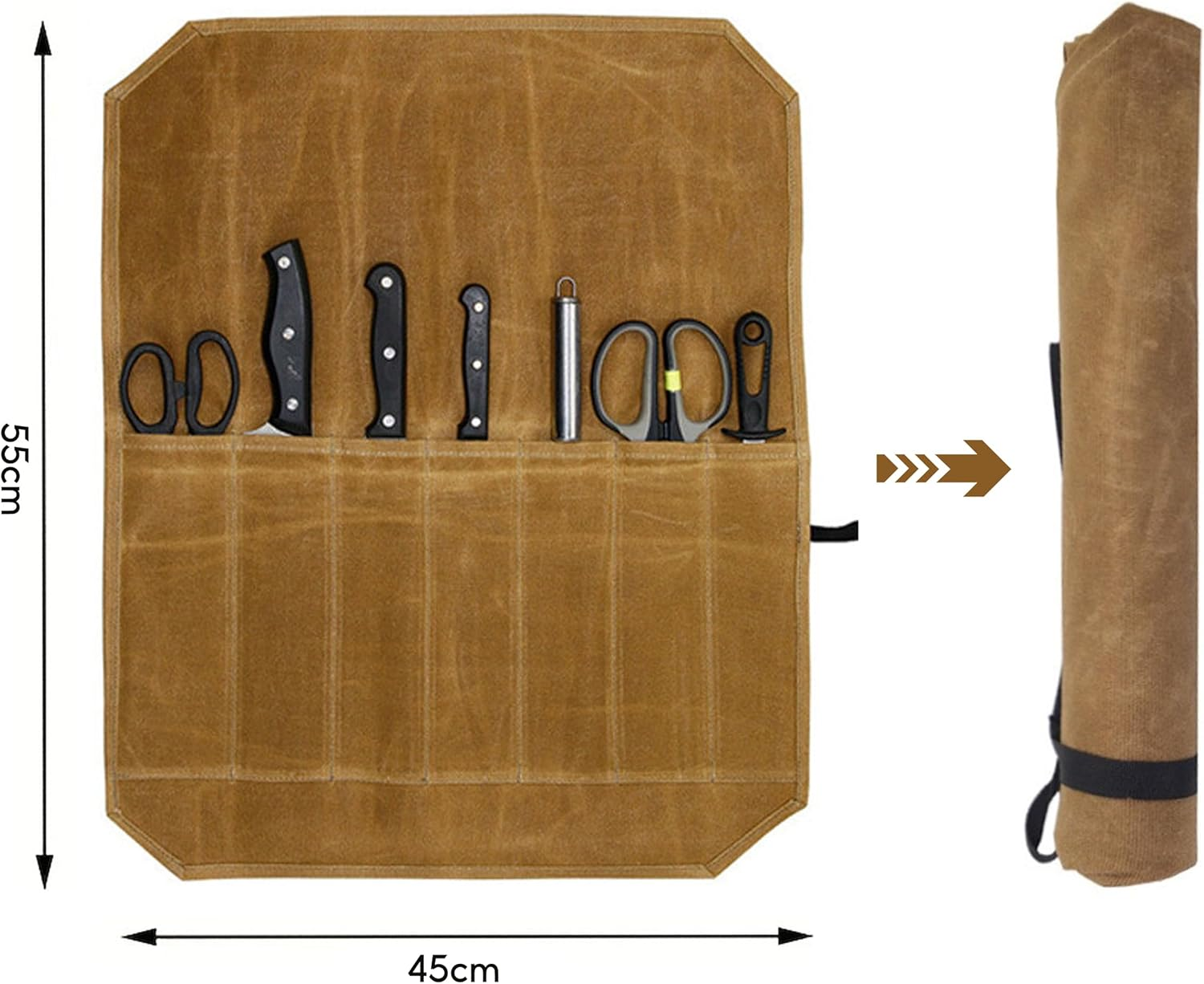 Yqsibth Knife Roll Bag, Waxed Canvas Knife Bag, 7 Slots Knife Cutlery Tool Roll Case Storage Bag Cutlery Tool Roll Chef Knife Bag Chefs Knife Roll Bag for Pro Chefs or Culinary Enthusiasts (Gray), image number 1