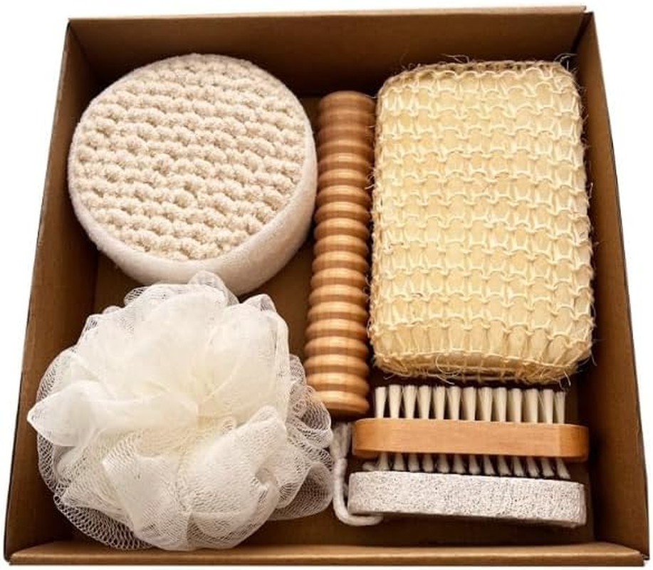 JCBCKJ 7 Bathing and Scrubbing Tools, Bath Gift Box Gift Four-Piece Set of Bath Towels, Bath Brushes, Grinding Stones, Sisal Bath Flower Set image number 4