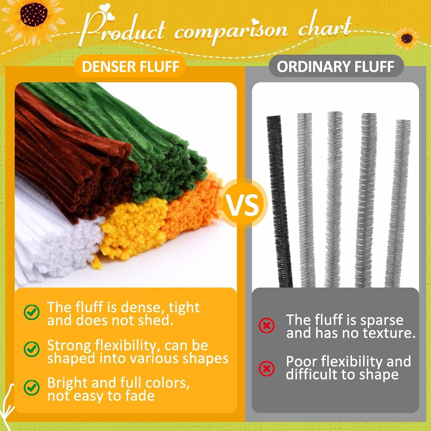 500 Pieces Pipe Cleaners Chenille Stems 12 Inch Craft Supplies Bulk for DIY Art and Craft Projects Creative Wrapping Party Decorations(Sunflower Color,12 Inch) image number 4