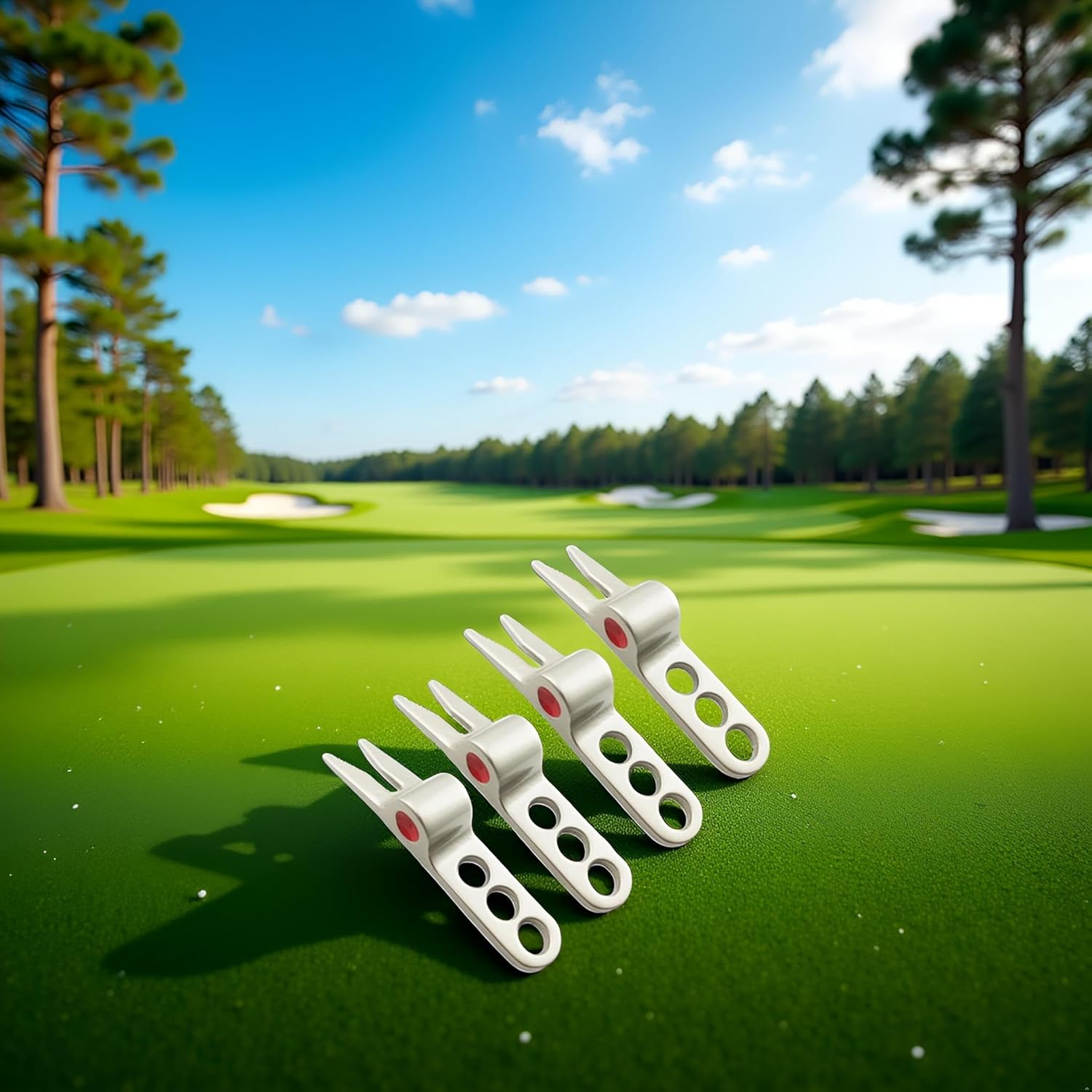 Jinshining 4 Pcs Silver Golf Ball Fork Pivot Divot Repair Tool Compatible Golf Divot Tools for Scotty Cameron Divot Tools image number 1