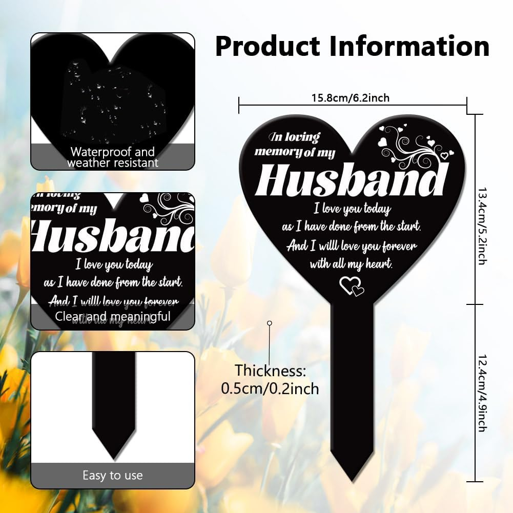 GLOBLELAND Heart Shaped Garden Stake with the Inscription "Love Missing Husband" Memorial Plaque for the Graveyard Grave Stake Made of Acrylic Waterproof Mourning Stake for the Garden Grave Cemetery image number 4