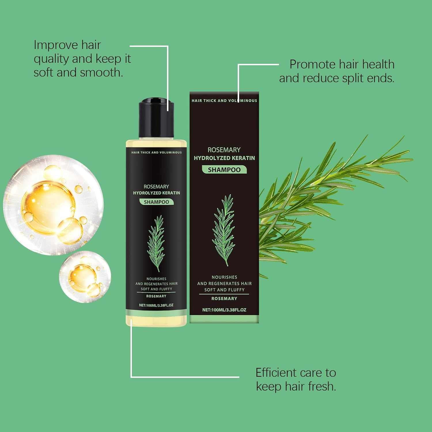 Rosemary Hydrolyzed Keratin Shampoo, Rosemary Leaf Oil Shampoo, Natural Thickening & Strengthening Sham-Poo, Soft and Fluffy for Men and Women Cleansing Conditioner (1Pcs) - 1Pcs image number 6