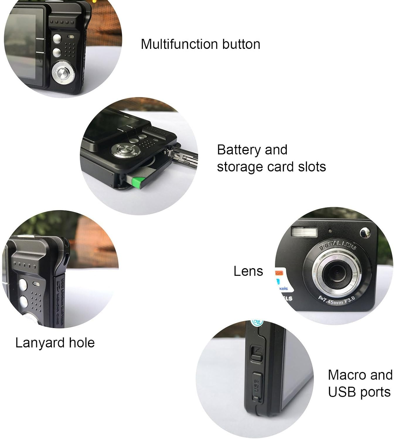 Dpofirs 4K Digital Camera, 8X Zoom, 48MP, Black, USB, SD Card, Digital Zoom, Auto Focus, Built-In Flash, 2.7 Inch TFT Display, HD Photo & Video, for Travel, Vlogging & Selfie image number 6