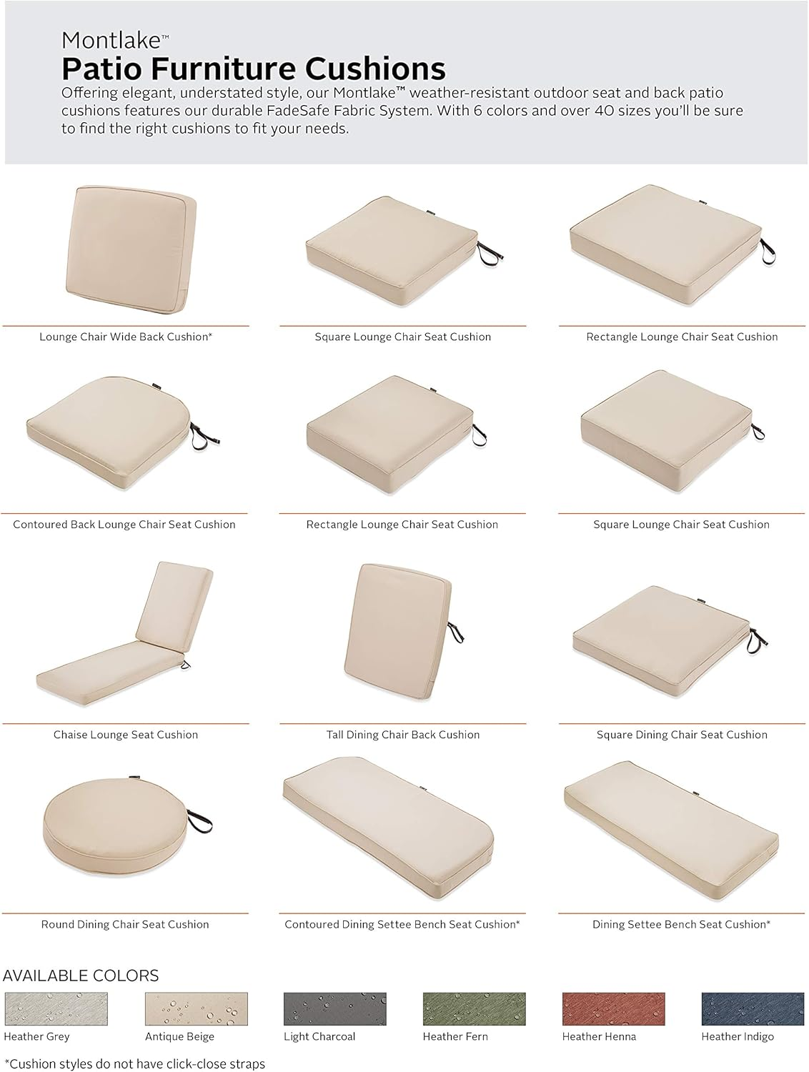 Classic Accessories Montlake Fadesafe Water-Resistant 44 X 20 X 3 Inch Patio Chair Cushion, Antique Beige, Patio Cushion Set - Heather Grey image number 4