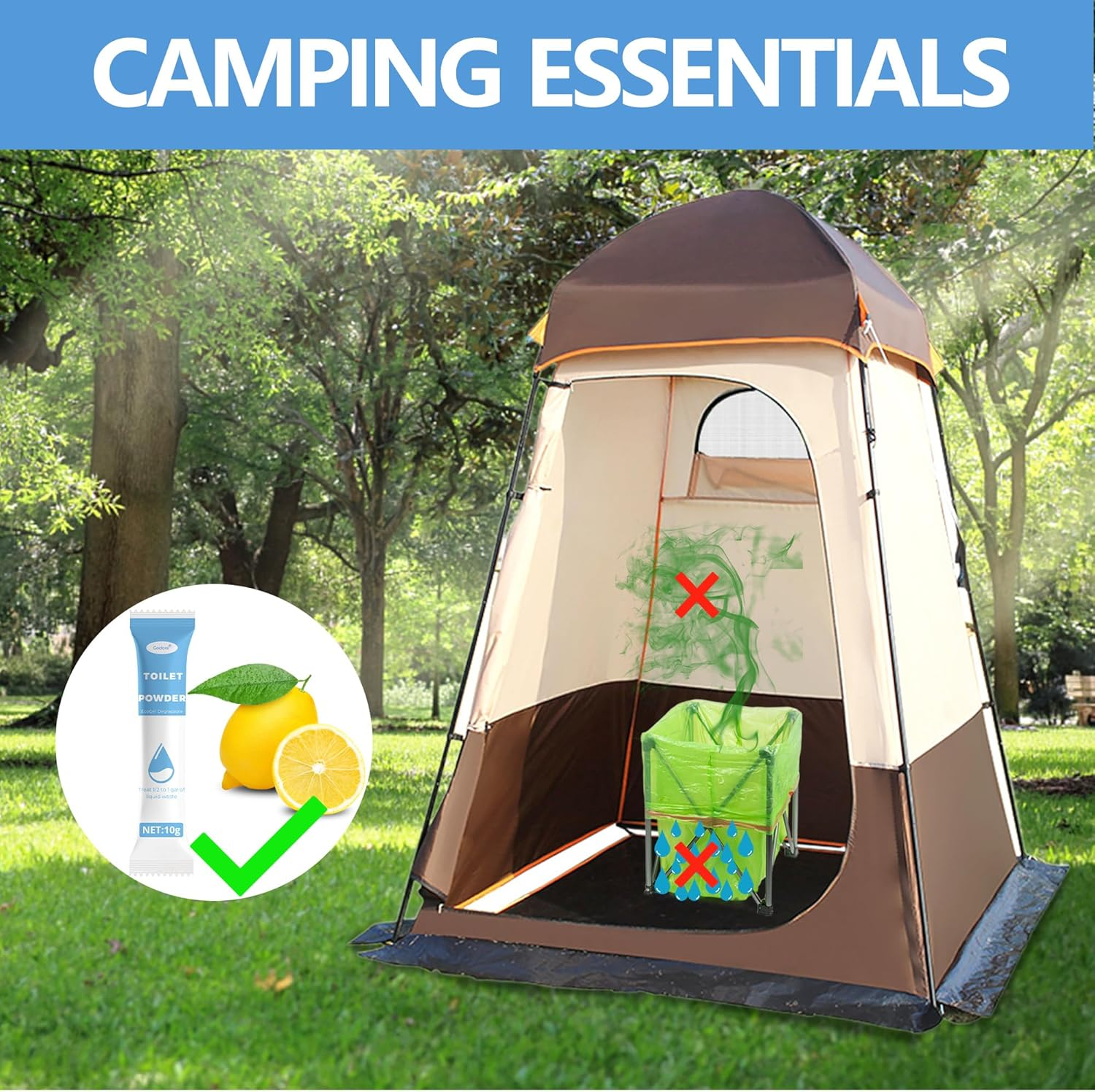 Godora Eco-Friendly Poo Urine Gel Powder with Spoon, Fast-Absorbing Camping Toilet Chemicals, Rapidly Biodegradable Eco Gel for Portable Toilet, for Outdoor Portable Bedpans & Emergencies