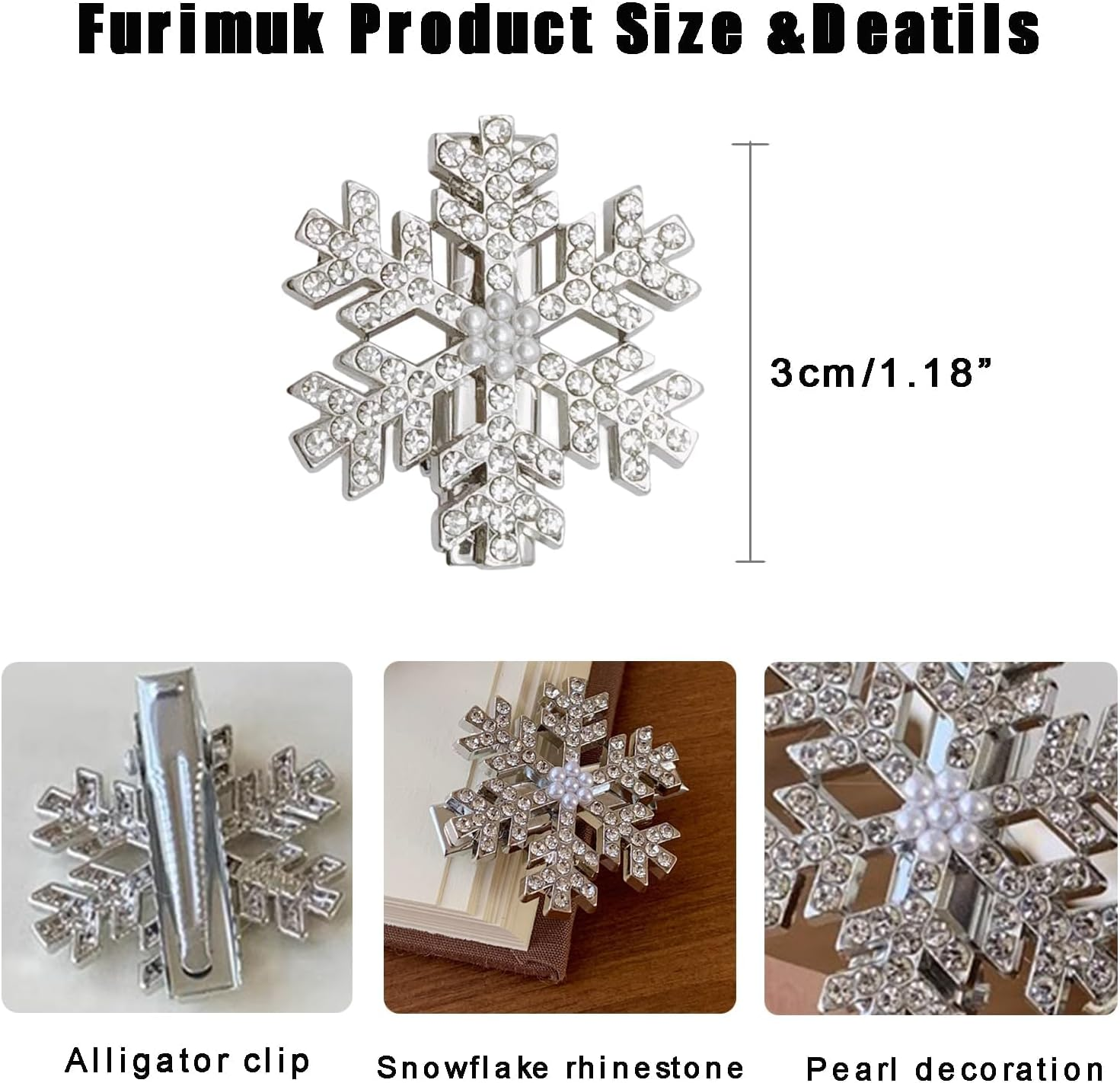 Snowflake Hair Clip Set, 10 Pieces Exquisite Christmas Snowflake Hair Clips, Snowflakes Hair Accessories Hair Clip with Shiny Rhinestones for Women Girls Winter Christmas Party Gift (B)