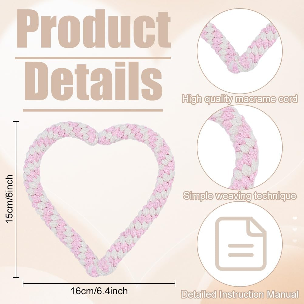 FREEBLOSS 5 Set Valentine'S Day Dog Chew Toys Kit Heart Shaped Dog Rope Macrame Kit Valentine'S Day Puppy Throwing Toy for Pet Teeth Cleaning Macrame Kit for Beginners image number 4