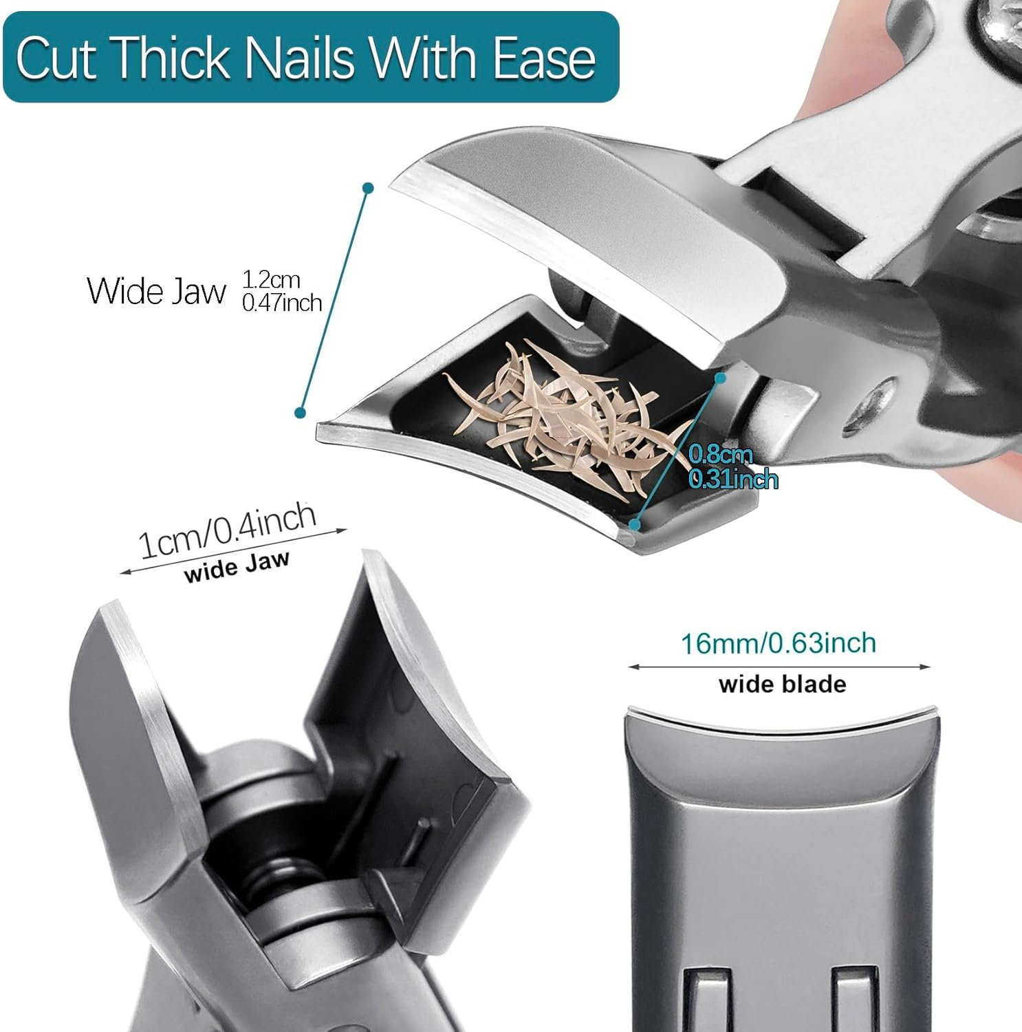 Vervesourced Professional Nail Clippers Kit with Toenail Clippers, Curved and Slanted Nail Clippers Set for Men Toenail Clippers for Seniors Thick Toenails Large Wide Jaw Opening Ultra Sharp image number 3