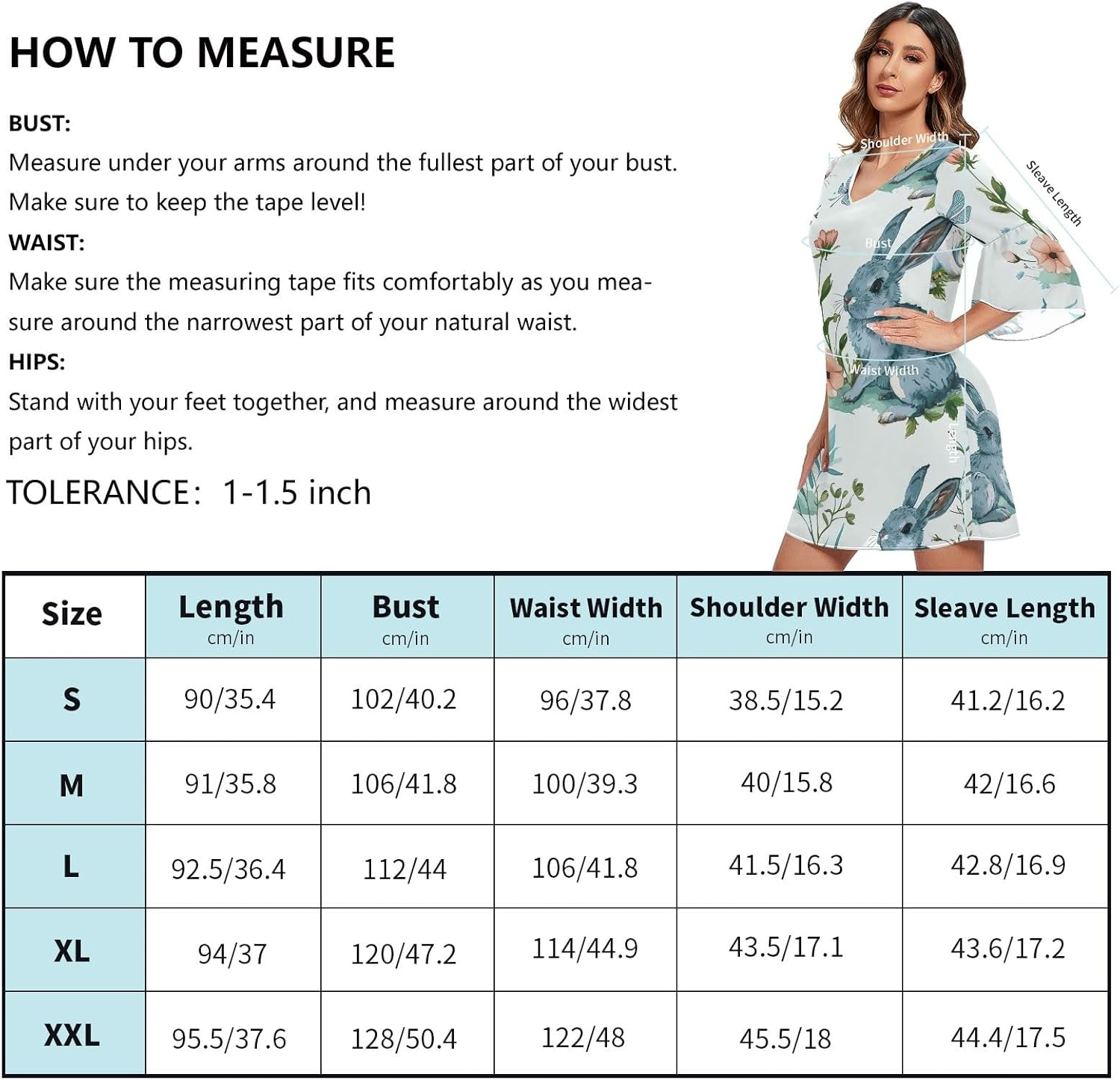 Cute Rabbit Flowers Blue Short Dress Printed Maternity Dress Party S-XXL image number 1