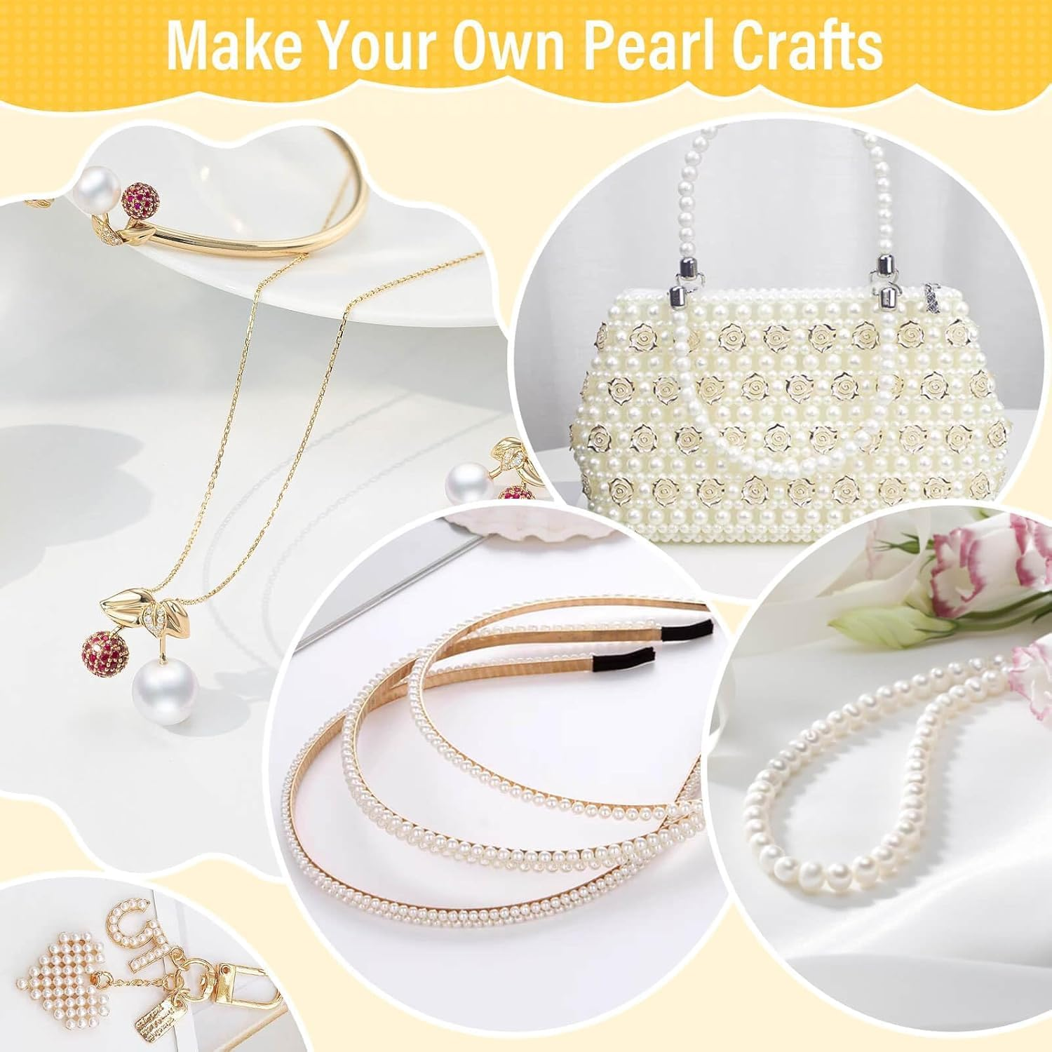 IONPSHG 1860Pcs Beads Bracelet Making Kit with 5 Sizes round White Pearl Beads, Multi-Shape Pearls & Gold Spacer for DIY Jewelry Making, Art Crafts Gifts for Women Girls image number 4