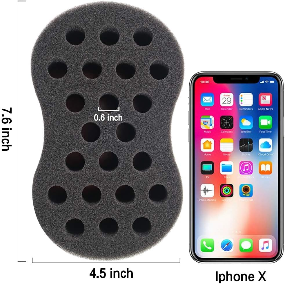 Twist Hair Sponge Brush Curl Sponge Big Holes for Women and Men Dread Foam Afro Curling Loc Barber Coil Nappy Brush Wave Black Sponge 3 Pcs image number 3