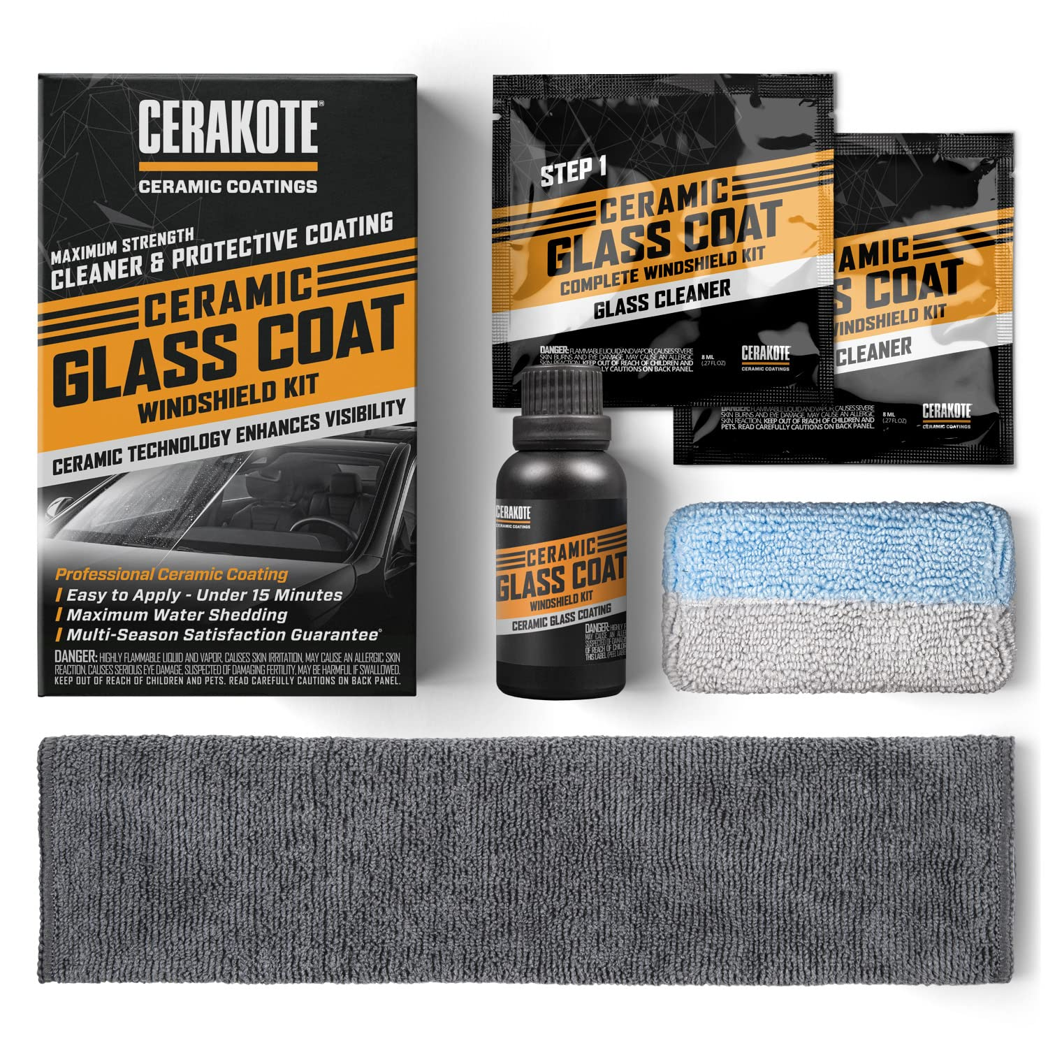 CERAKOTE Ceramic Glass Coat Windshield Kit &ndash; Max Strength Rain Repelling Coating &ndash; Easy to Apply &ndash; Includes Glass Cleaning Wipes &ndash; Long Lasting Ceramic Formula &ndash; Guaranteed Maximum Water Shedding