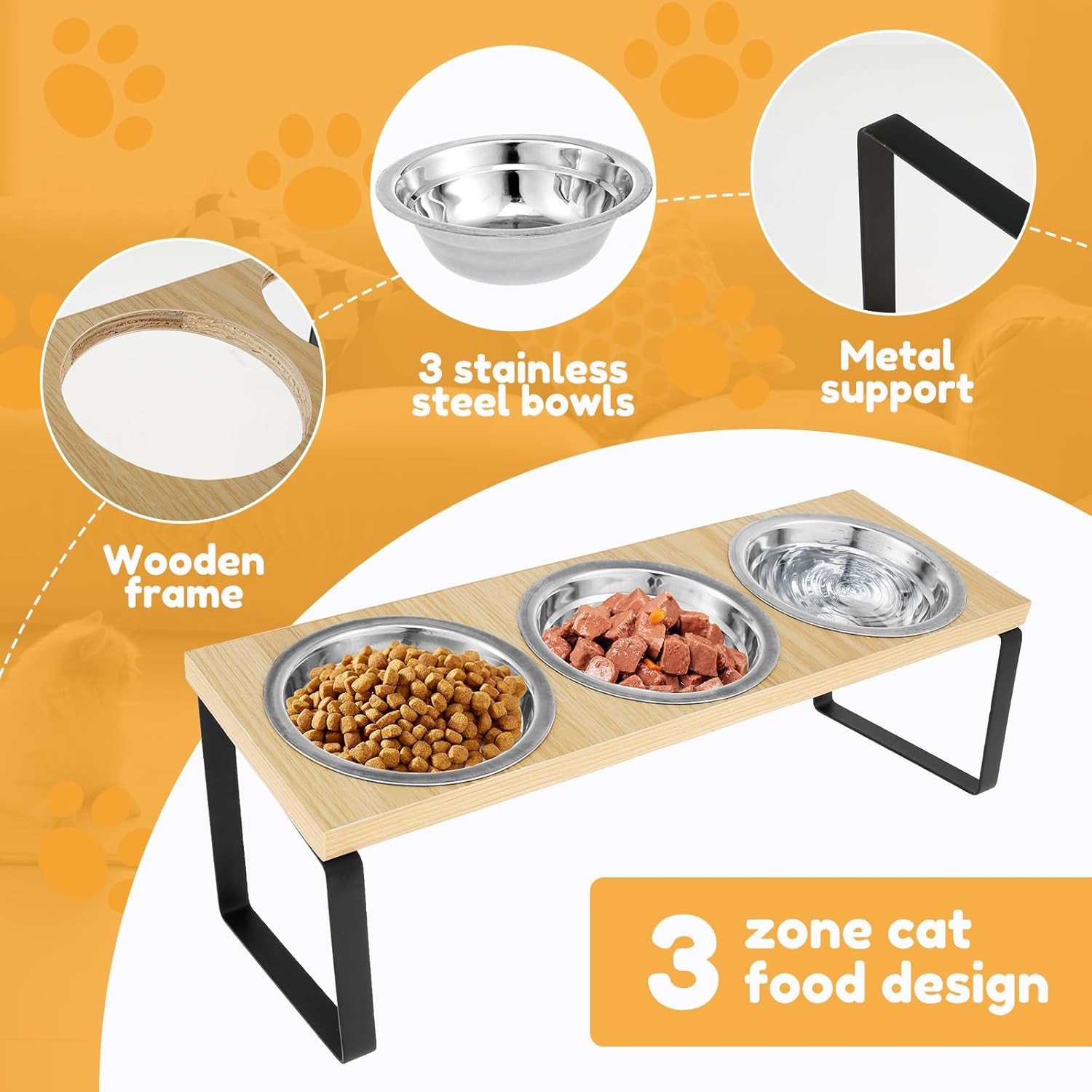 Awobepl Elevated Cat Bowls Wood Cat Bowl Stand 15&deg; Inclined Elevated Cat Food Feeder Easy to Install Raised Feeder Flexible image number 3