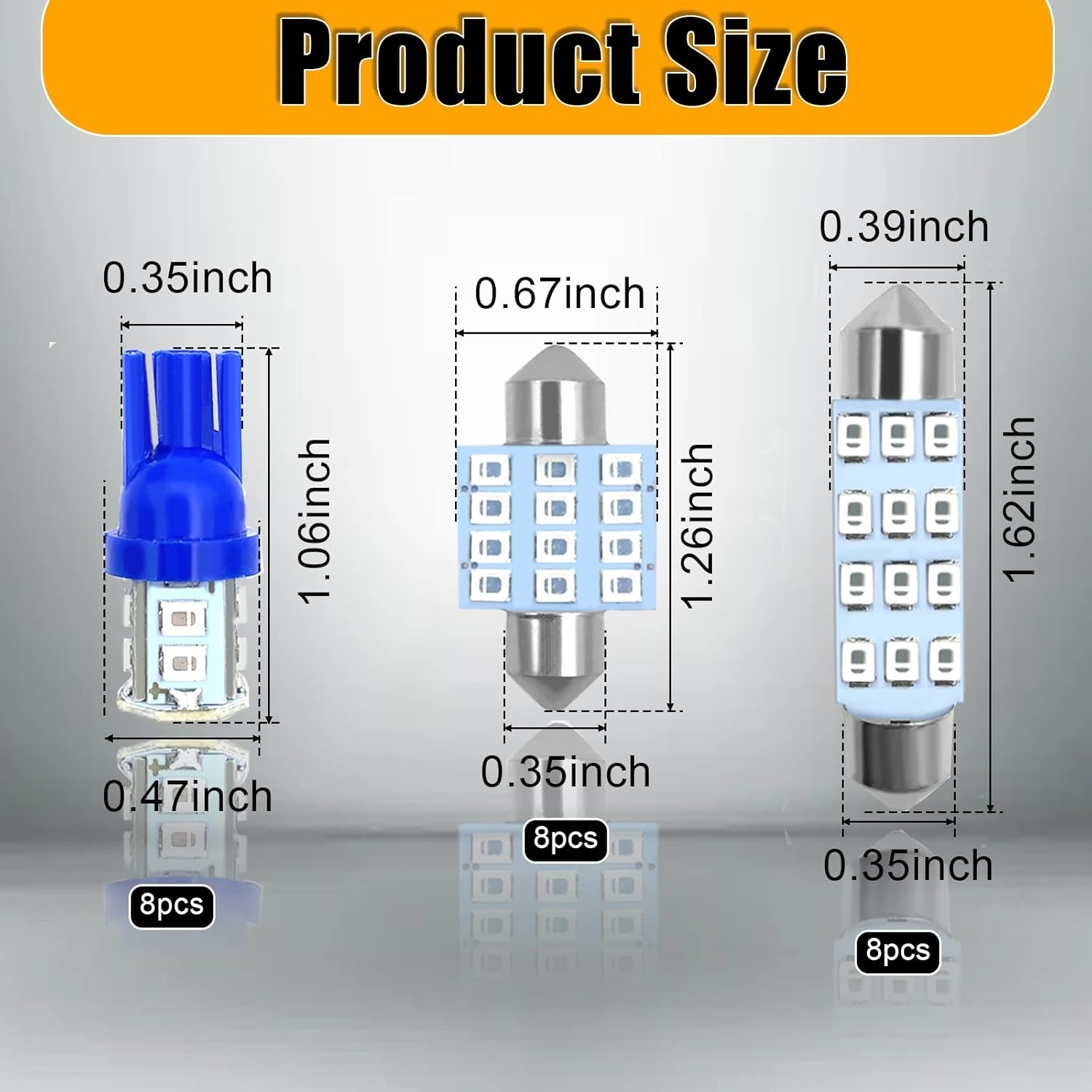 QUICTO 24Pcs Car Led Bulb, Auto Accessories Used for Car Interior Lights, Indoor Map Dome Lights, Trunk Lights, License Lights, Etc. Parts Replacement (Blue) - Blue image number 4