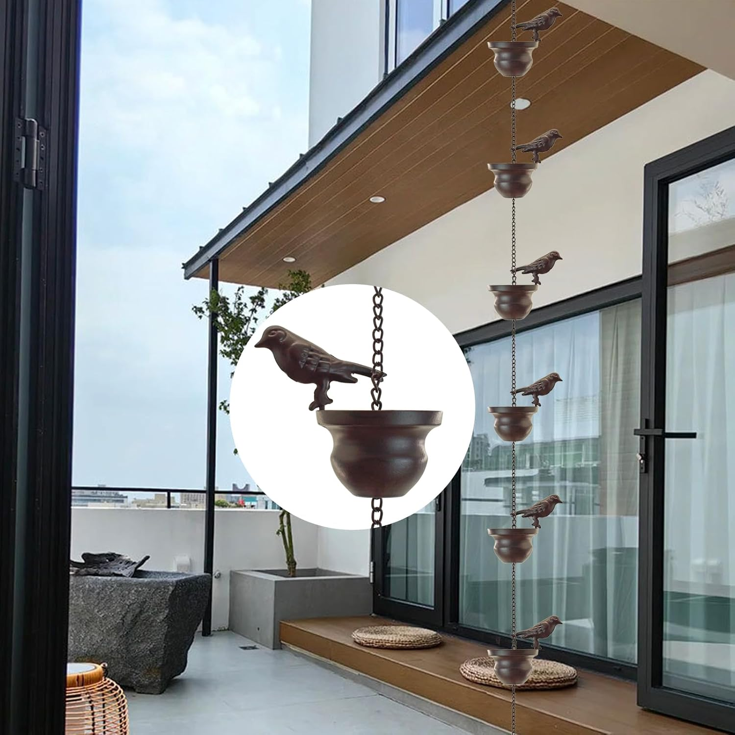 Mrmrkura Rain Chains for Gutters Birds Rain Chain Gutter Adapter Rain Chimes for Outside, Metal Rain Catcher Gutter Chain Downspout for Heavy Rain image number 3