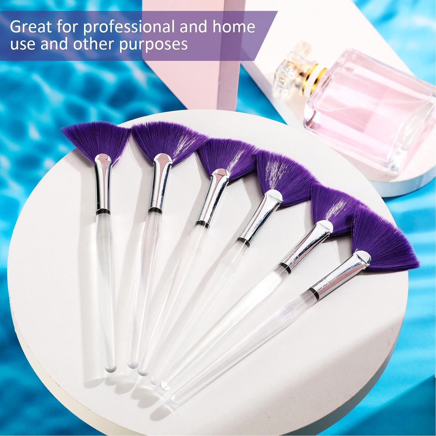Maitys 6 Pieces Fan Mask Brushes Soft Fan Facial Mask Applicator Tools Brush Makeup Brushes Cosmetic Tools with Handle for Makeup Women(Purple Hair) image number 5
