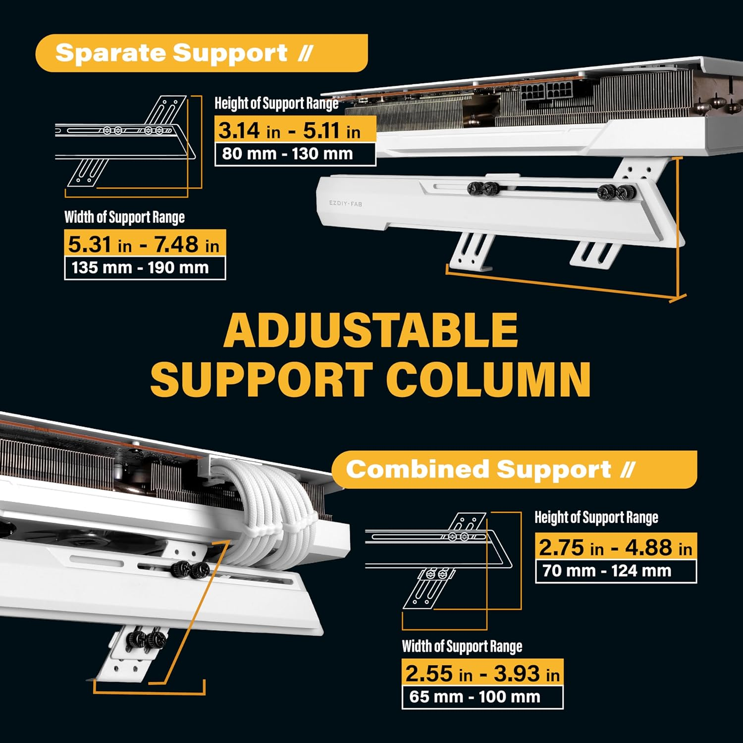 EZDIY-FAB GPU Holder Brace Graphics Card GPU Support Video Card Holder Bracket, Strenchable Structure, Video Card Sag Holder/Holster Bracket Support RX7990XTX, RTX4090, White-341-3 image number 2