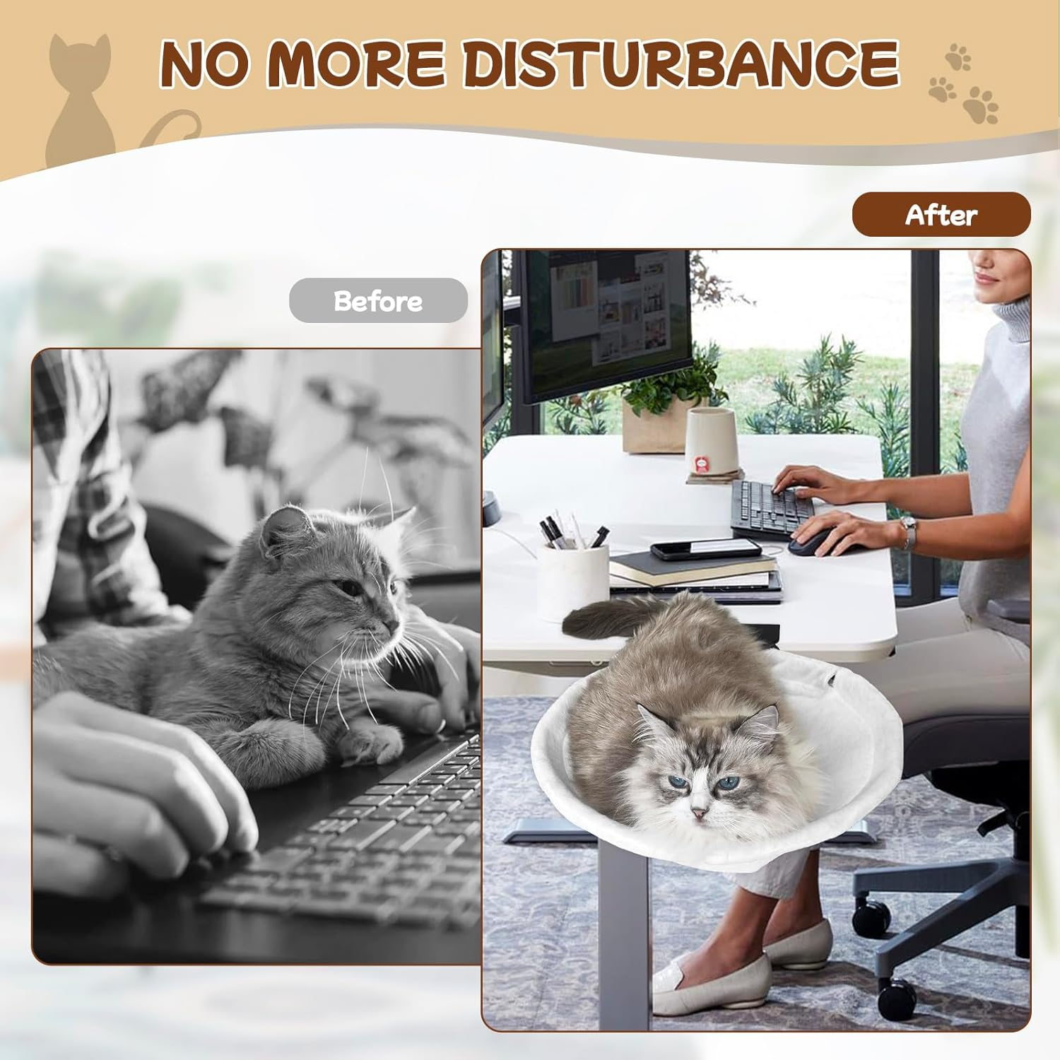 Homegroove Cat Desk Bed, Extra-Large & Space-Saving Cat Bed for Desk, Sunken Design Holds up to 40Lbs, Soft Faux Fur Material for Desk, Office, Gamers, Removable & Washable(White) image number 3