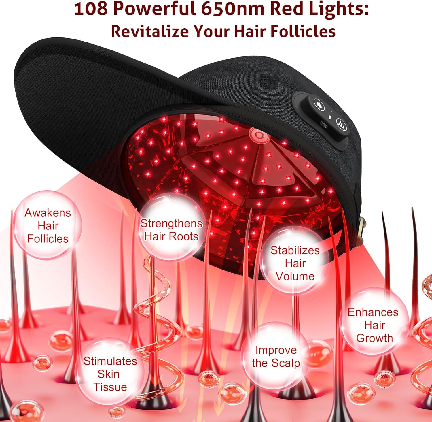 Laser Cap for Hair Growth, Red Light Therapy for Hair Growth, Strengthen Hair Roots, Hair Loss Treatment for Men and Women image number 4