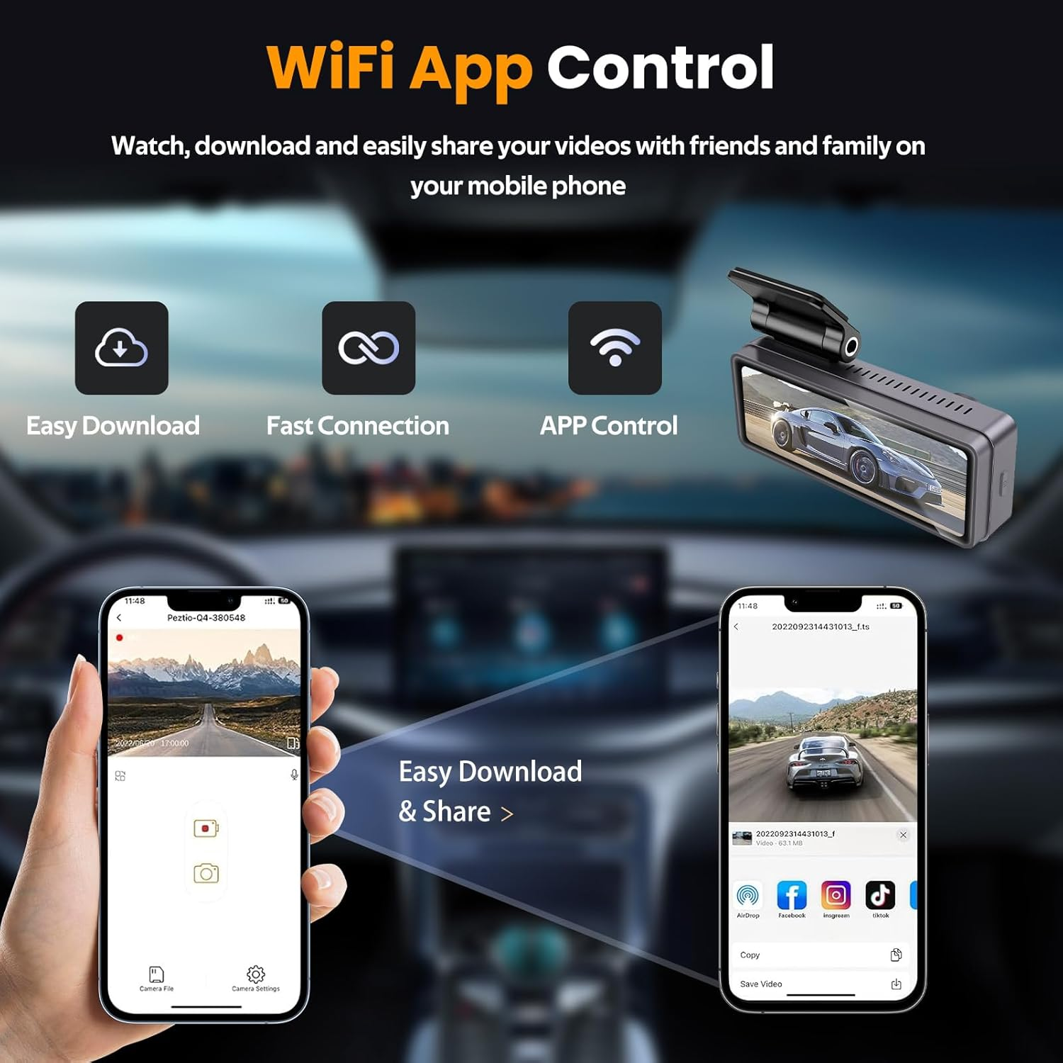 V02 Dash Cam for Cars 4K 2160P Car Dash Camera Recorder 3.18Inch Screen Dashboard Camera with 64GB Card，170&deg; Wide Angle, Super Night Vision, WDR, Loop Recording, G-Sensor, Motion Detection