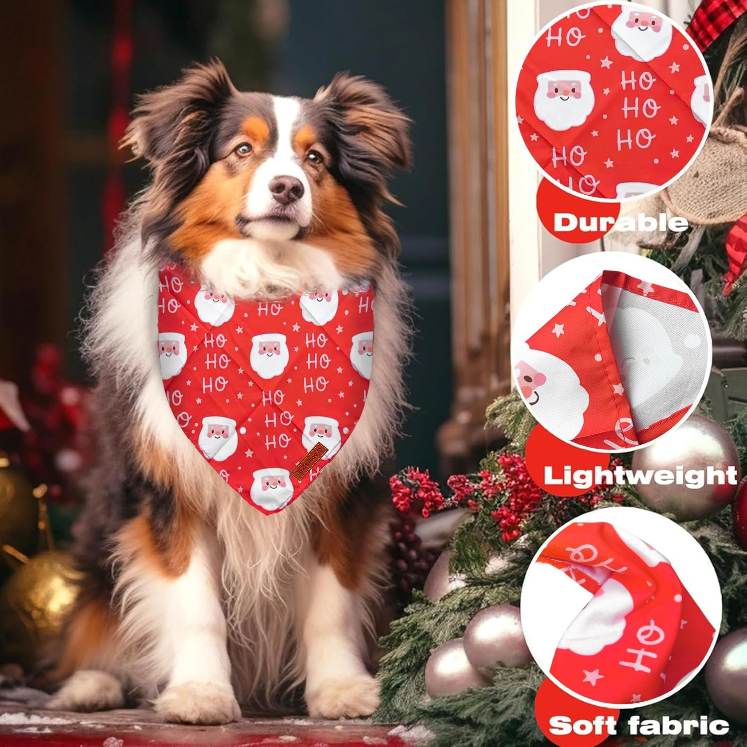 Christmas Dog Bandanas, 3 Pack Christmas Tree and Santa Claus Dog Scarf for Boy and Girl, Premium Durable Fabric, Holiday Bandana for Small Medium Large Dogs image number 1