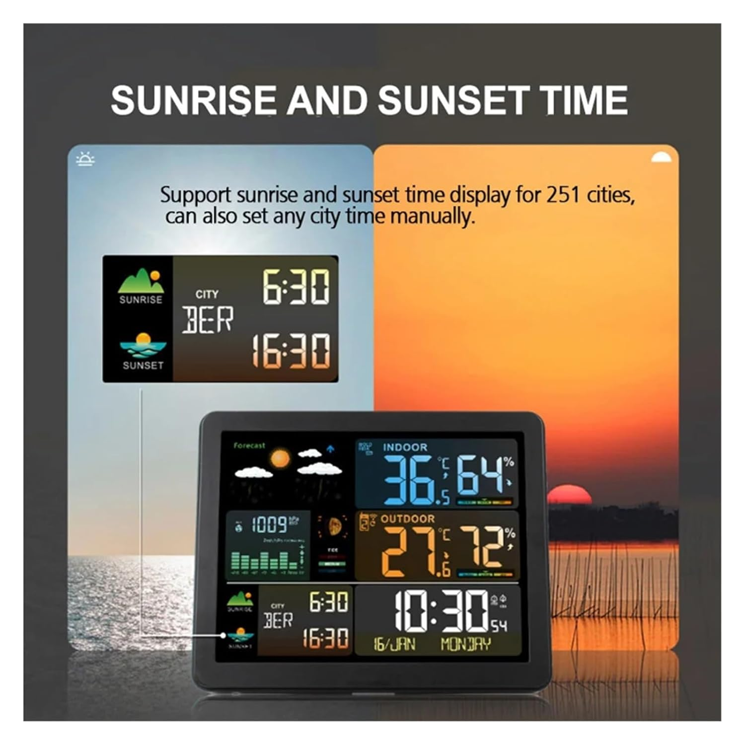 Large Wireless Weather Station Digital Alarm Clock with Outdoor Sensor Multifunction Electronic Desk image number 1