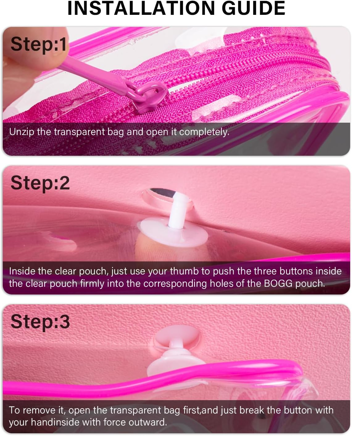 4 Packs Clear Bogg Bog Accessories Beach Tote Bag Suitable for Bogg Bag Insert Bag Cellphone Phone Holder Clear Makeup Bags Toiletry Bag Key Holder for Bogg Bag, Accessories for Bogg Bags (Hot Pink) image number 6