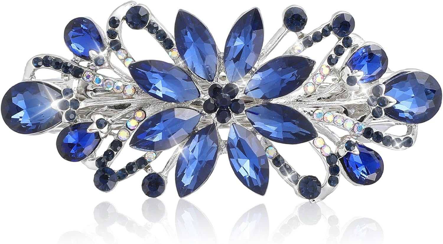 Hair Clip Flower, Vintage Rhinestone Style Barrettes, Blue Crystal Style Hair Clip, Luxury Jewellery Design Hairpin, Metal Spring Hair Clips for Women and Girls image number 6