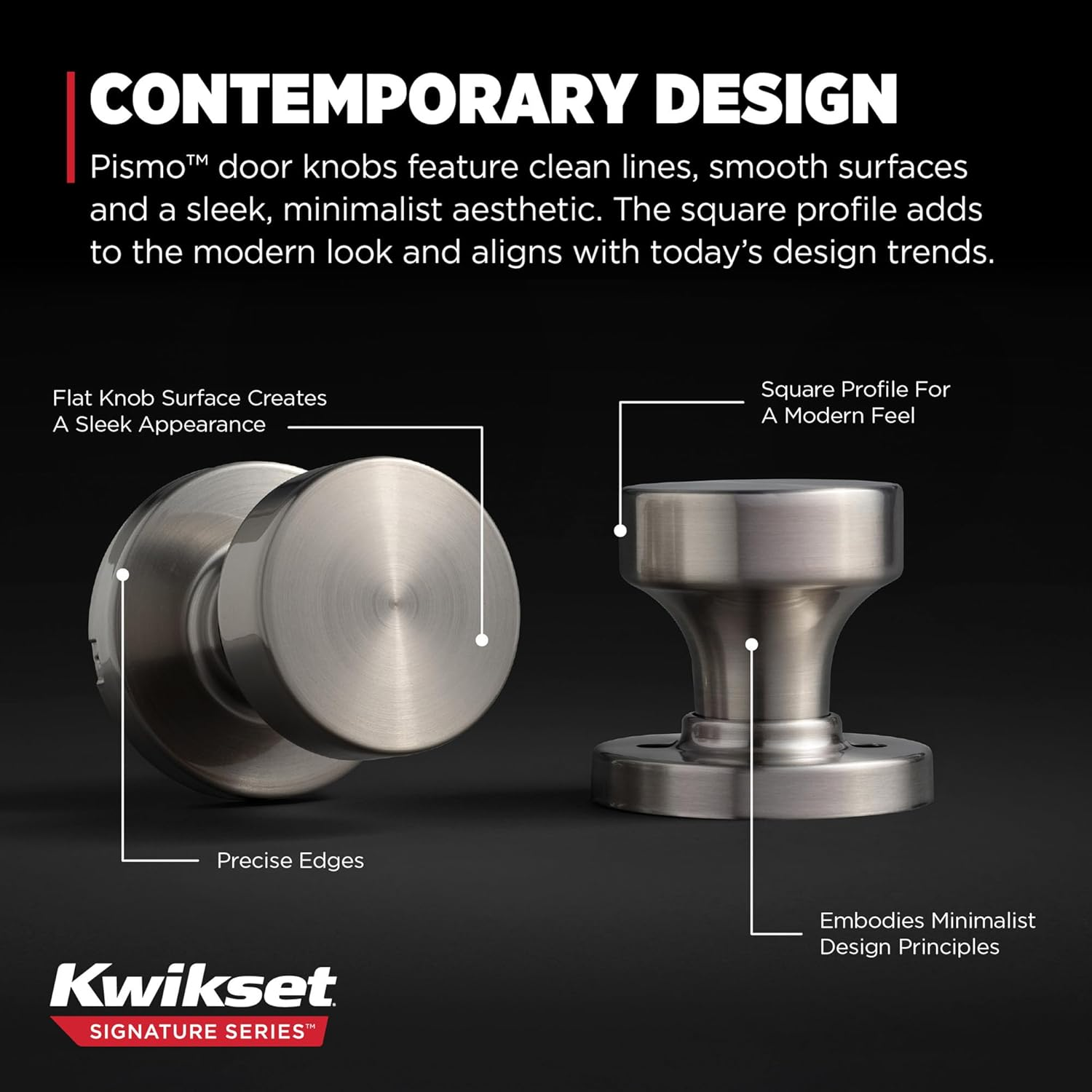 Kwikset Pismo Interior Passage Door Knob, Handle for Closet and Hallway Doors, Non-Locking Doorknob in Satin Nickel, with Microban Protection image number 3