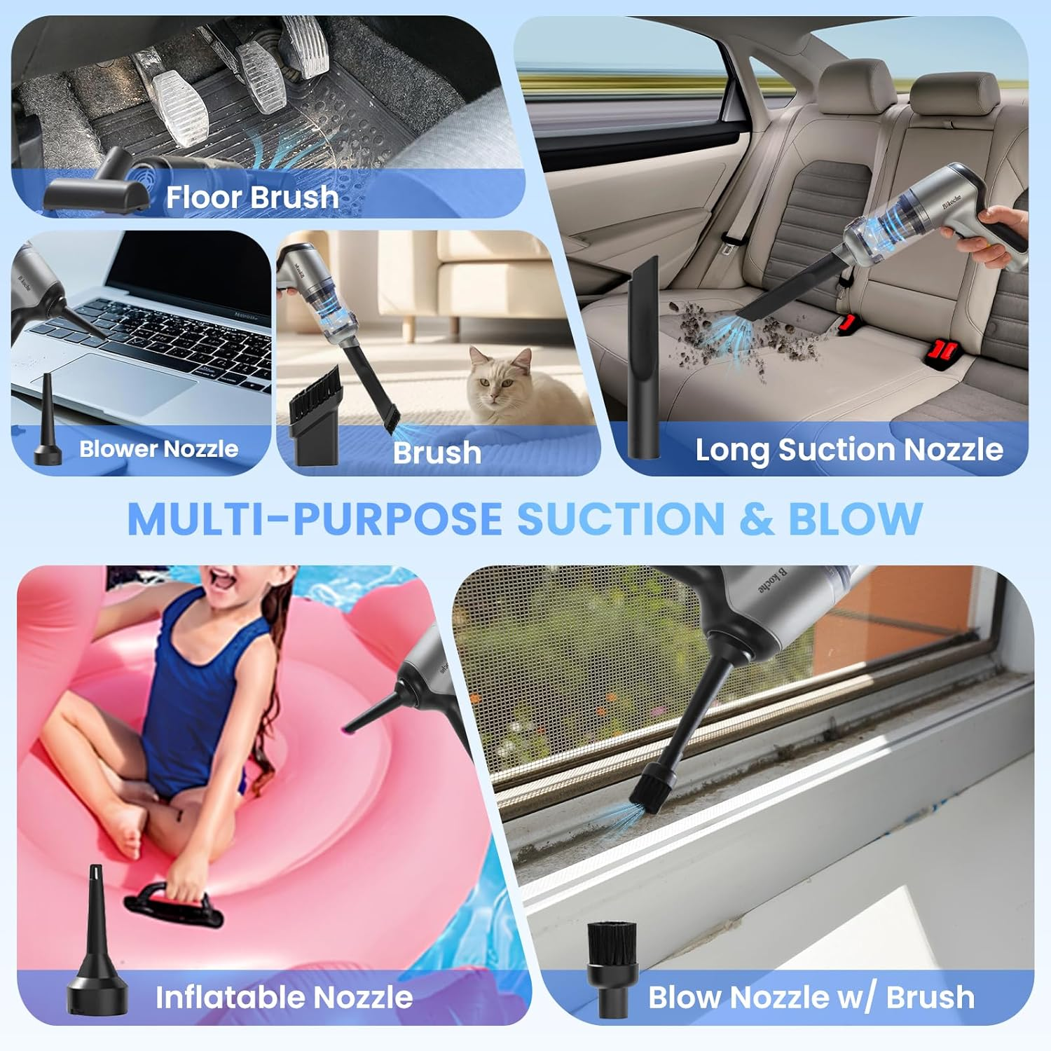 Car Vacuum Cleaner - 3 in 1 Powerful Rechargeable Mini Car Vacuum, Portable Vacuum Blower with Brushless Motor, Cordless Handheld Vacuum for Car, Home, Keyboard Cleaning image number 1